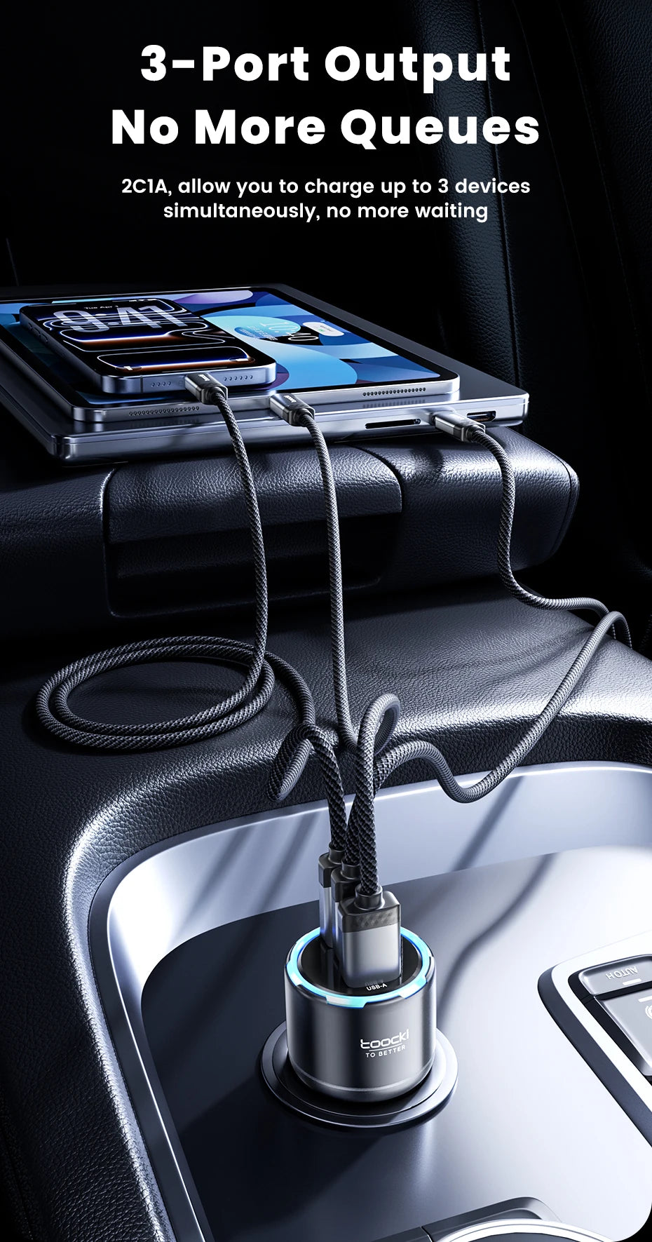 Toocki 150W USB C Car Charger PD3.0 PPS SFC3.0 for iPhone 17 Samsung S26 Ultra Xiaomi Huawei Fast USB Type C Car Phone Charger