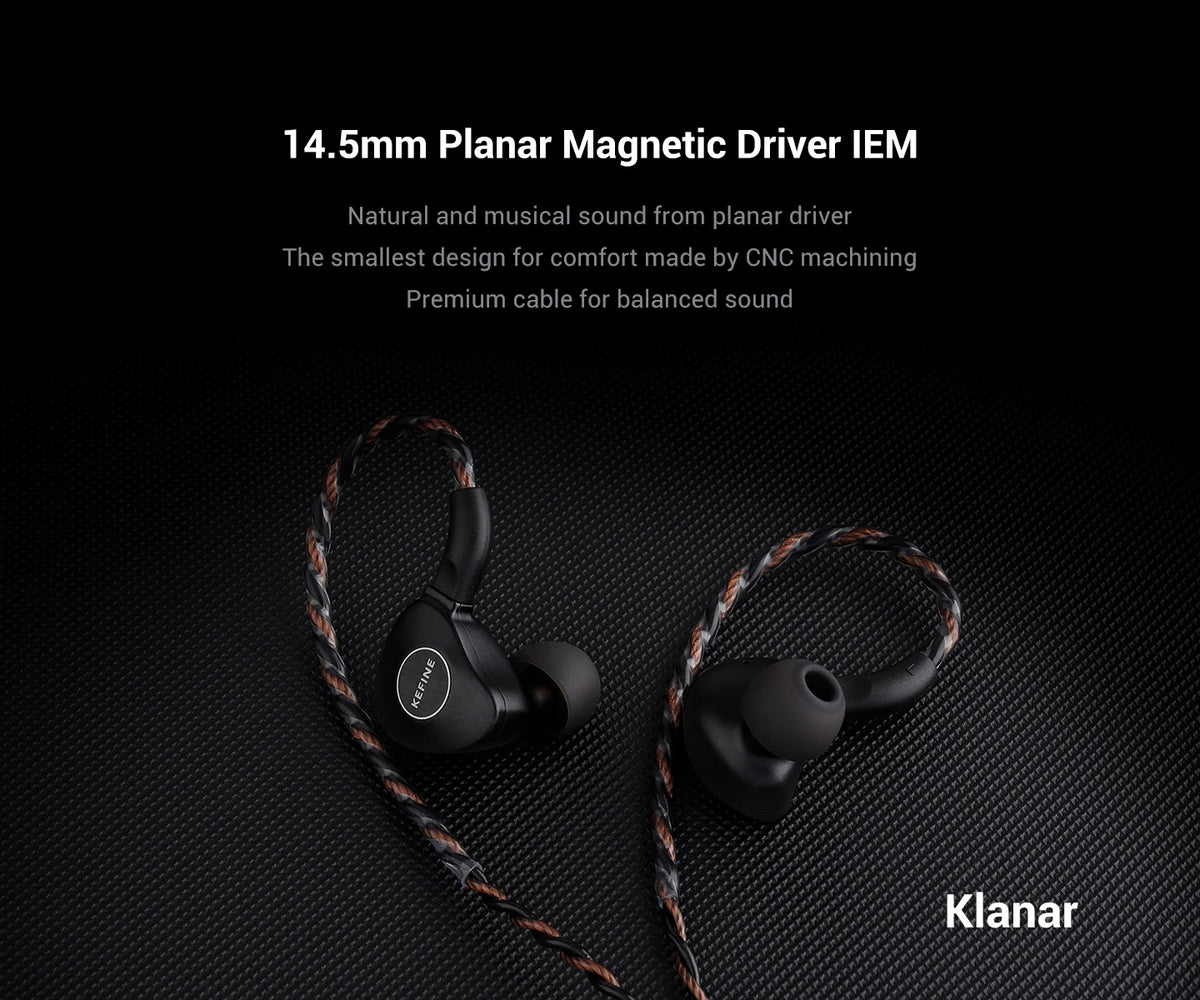KEFINE Klanar 14.5mm Planar Magnetic Driver Hifi Wired IEM Earphones with CNC Metal Housing & Detachable 0.78 2pin 3.5mm Cable
