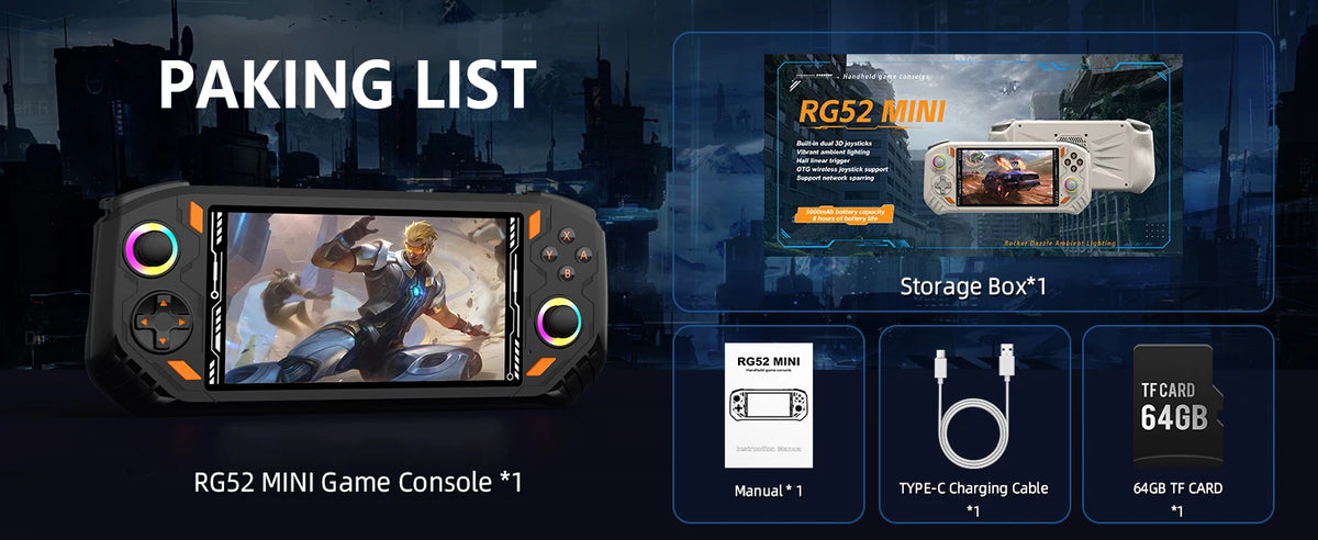 AISLPC RG52 MINI Handheld Game Console Dual System 2.4G WIFI 5.5" IPS Screen 30+ Emulator Potable Retro Games Console Pocket