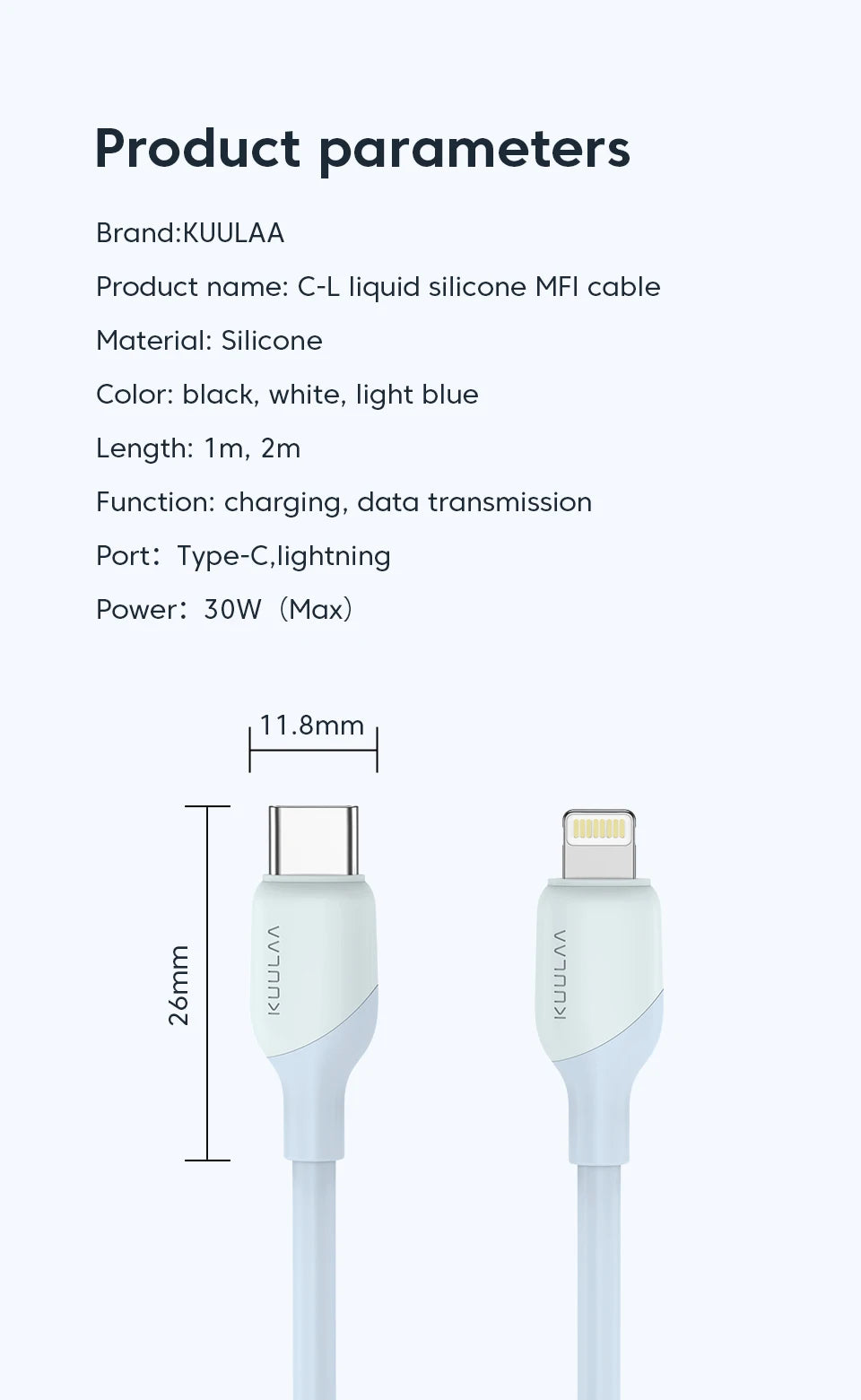 KUULAA USB C to Lightning MFi Cable for iPhone Fast Charging Cable PD 30W USB Type C For iPhone 14 13 12 11 Pro Max X XS XR 8