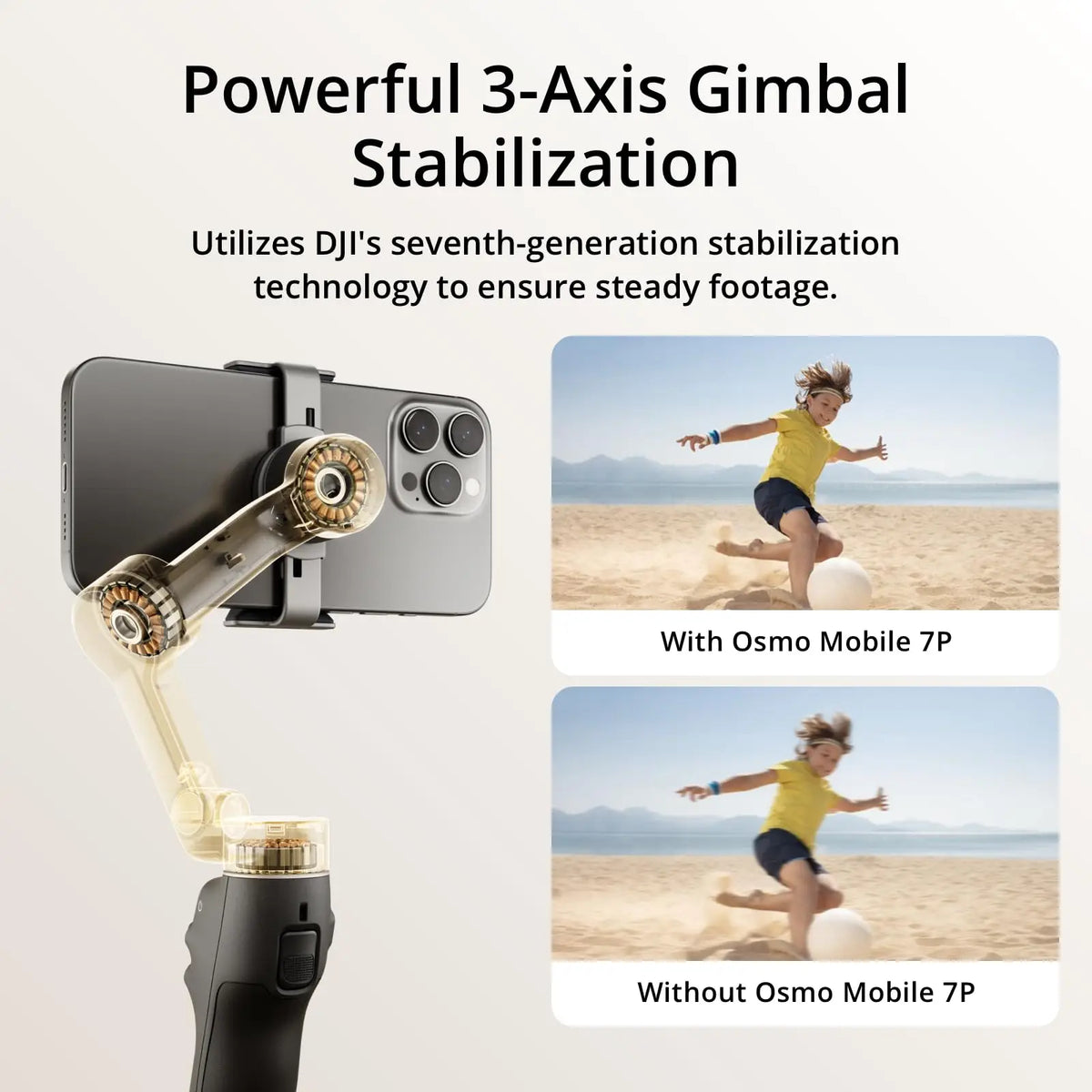 DJI Osmo Mobile 7P Gimbal Stabilizer 3-Axis Phone Gimbal with Built-in Extension Rod And Tripod Native Tracking Lighting Quick Launch One-Tap Edit 10hrs Use Phone Charging