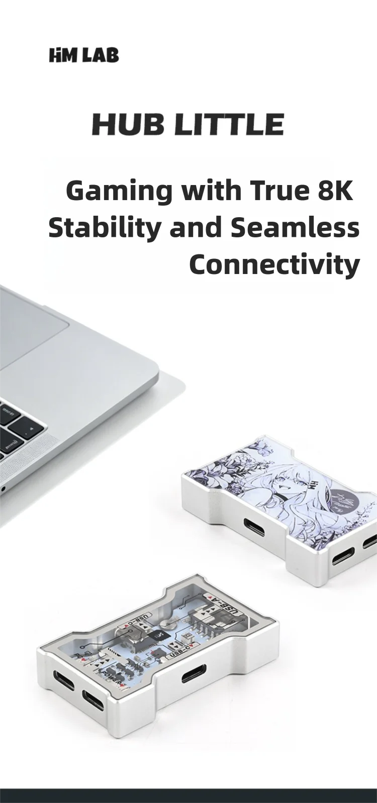 HMLAB Hub-little Gaming USB HUB 1 In 3 Out Portable Desktop Expansion Dock with Aluminum Frame & Double Glass Shell, HMHUB