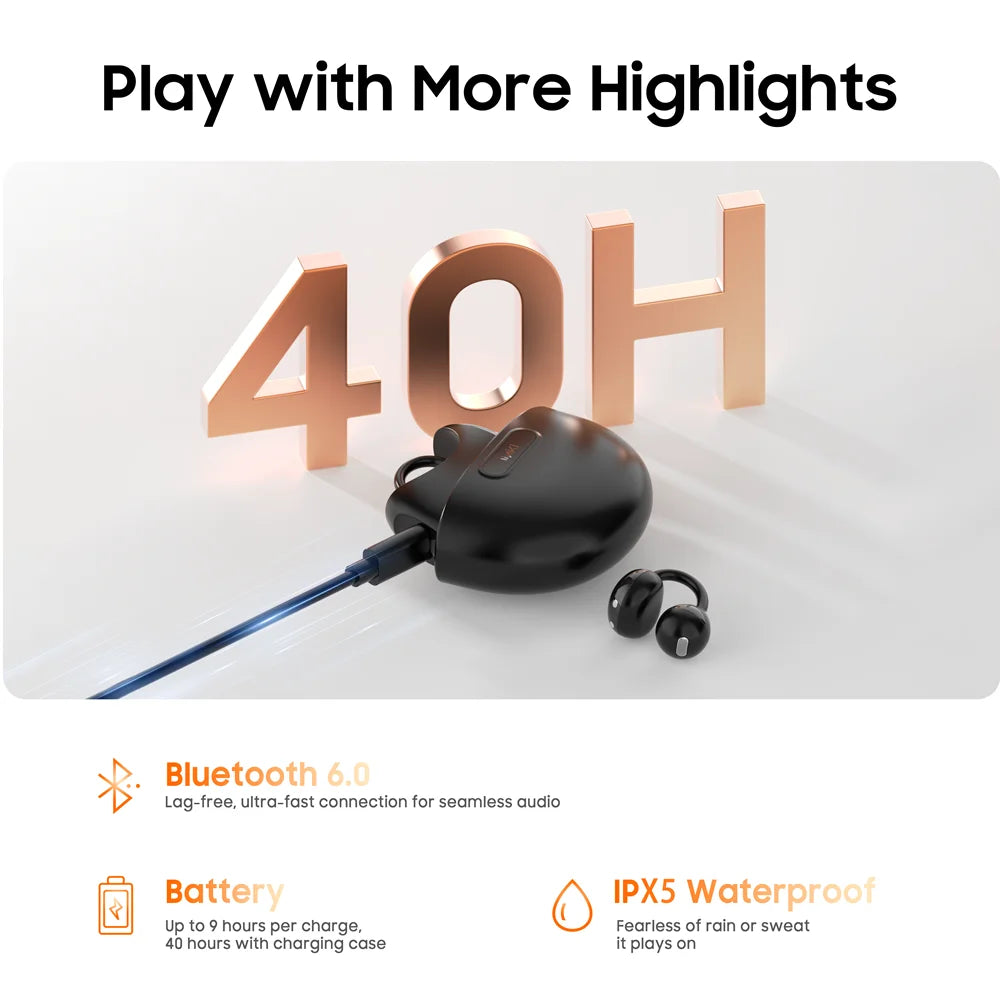 IMIKI SP2 Open Ear Clip on Sports Super Bass Earbuds Wireless Bluetooth 6.0 Earphones OWS Running Headphones Waterproof Ear Buds