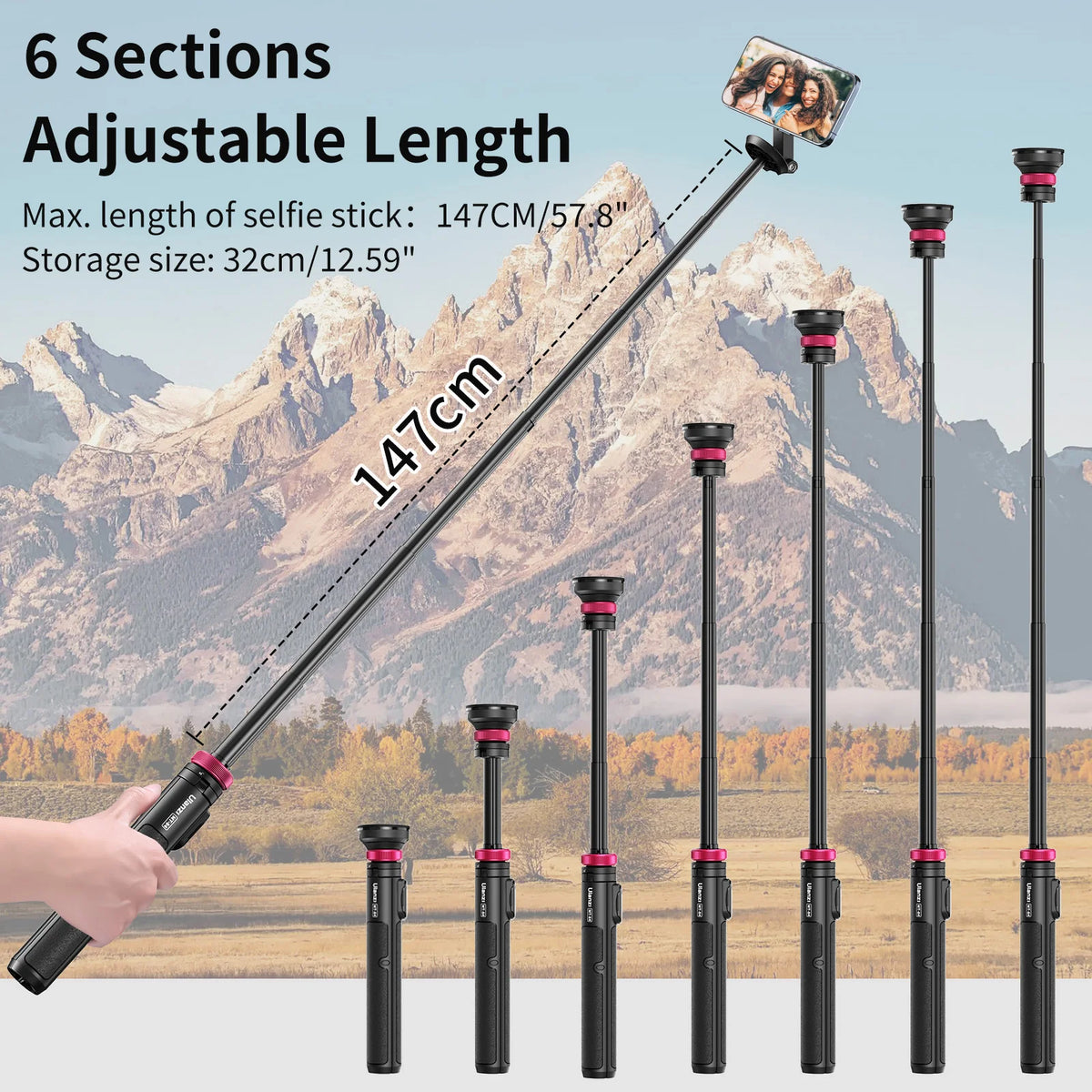 Ulanzi MT-84 Portable Bluetooth Selfie Stick Smartphone Tripod Quick Release With Wireless Bluetooth Controller For iPhone 15 14