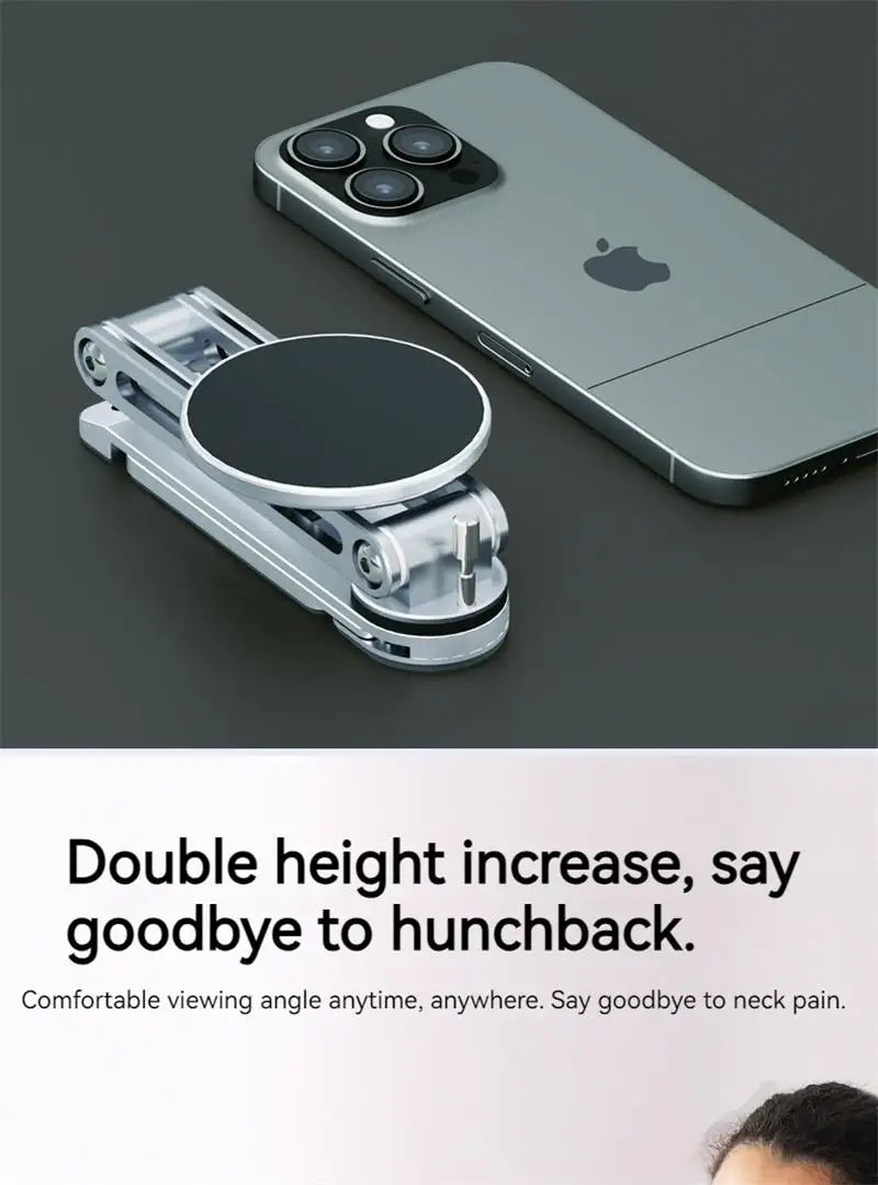 2-in-1 Alloy Magnetic Phone Stand, Foldable 360 Rotation, Handheld & Desktop Dual Use, Universal Compatible with Phone & Tablet