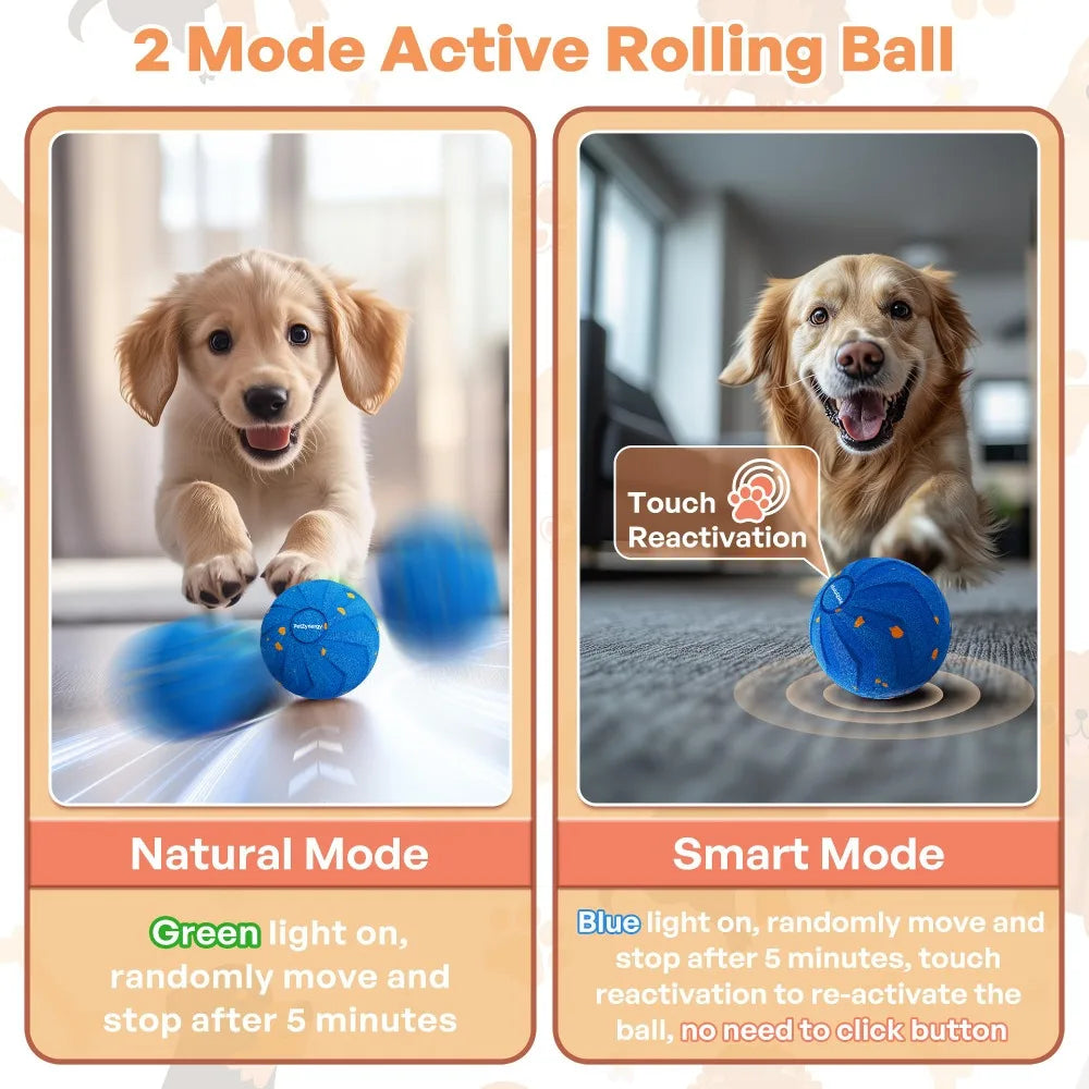 Bite Resistant Smart Dog Toy Ball Wear Resistant Durable Automatic Moving Ball Toy with Light USB Rechargeable Dog Bouncing Ball