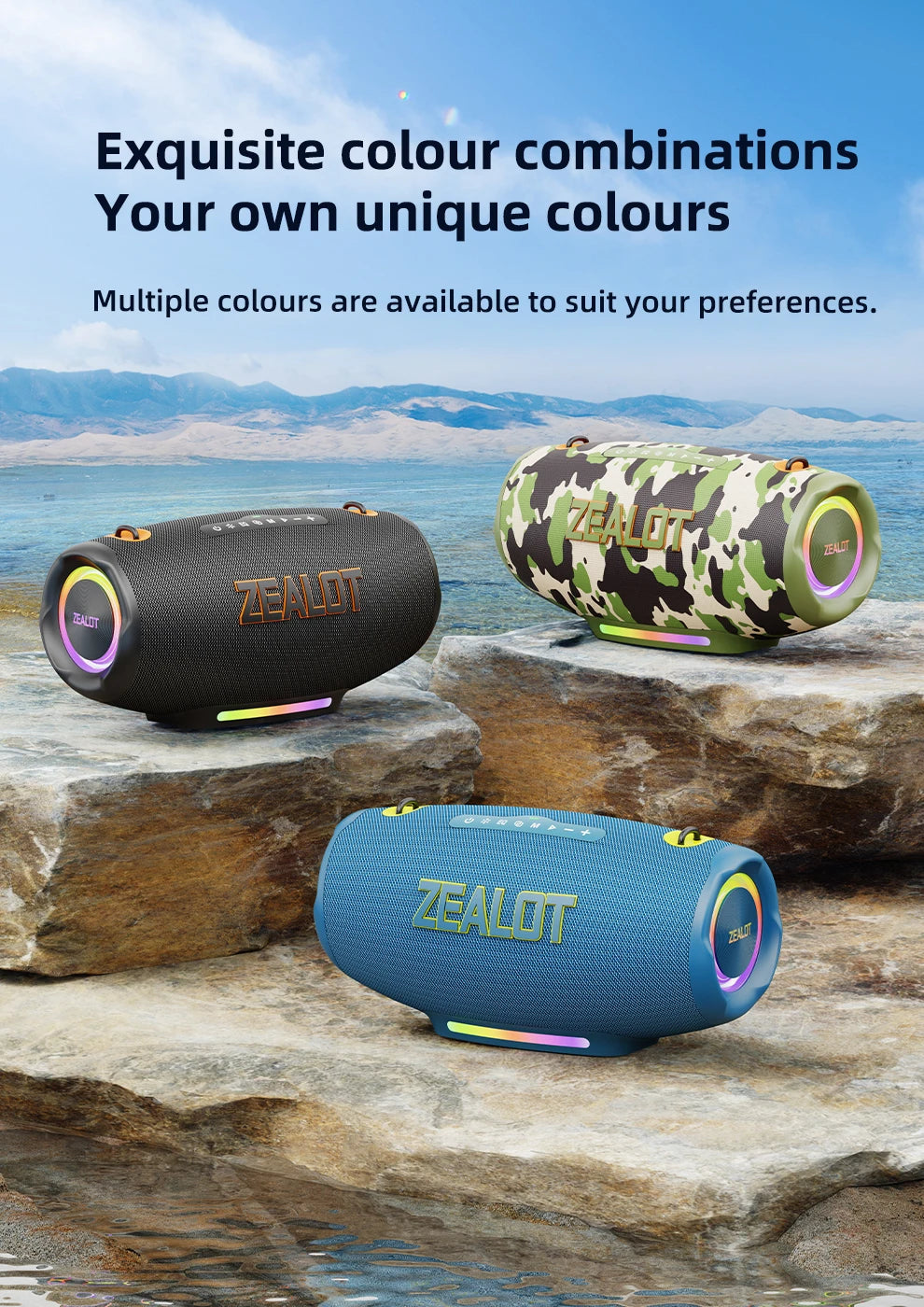 ZEALOT S127100W Powerful subwoofer Portable wireless speaker,24000mAh Battery,RGB Light,Great for Gift-Giving Birthday/Christmas