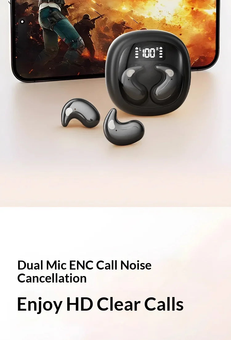 Wireless In-Ear Bluetooth 5.3 Earphones High Sleepy Quality Wireless Earbuds with Long Battery Life Mini Digital Display Video