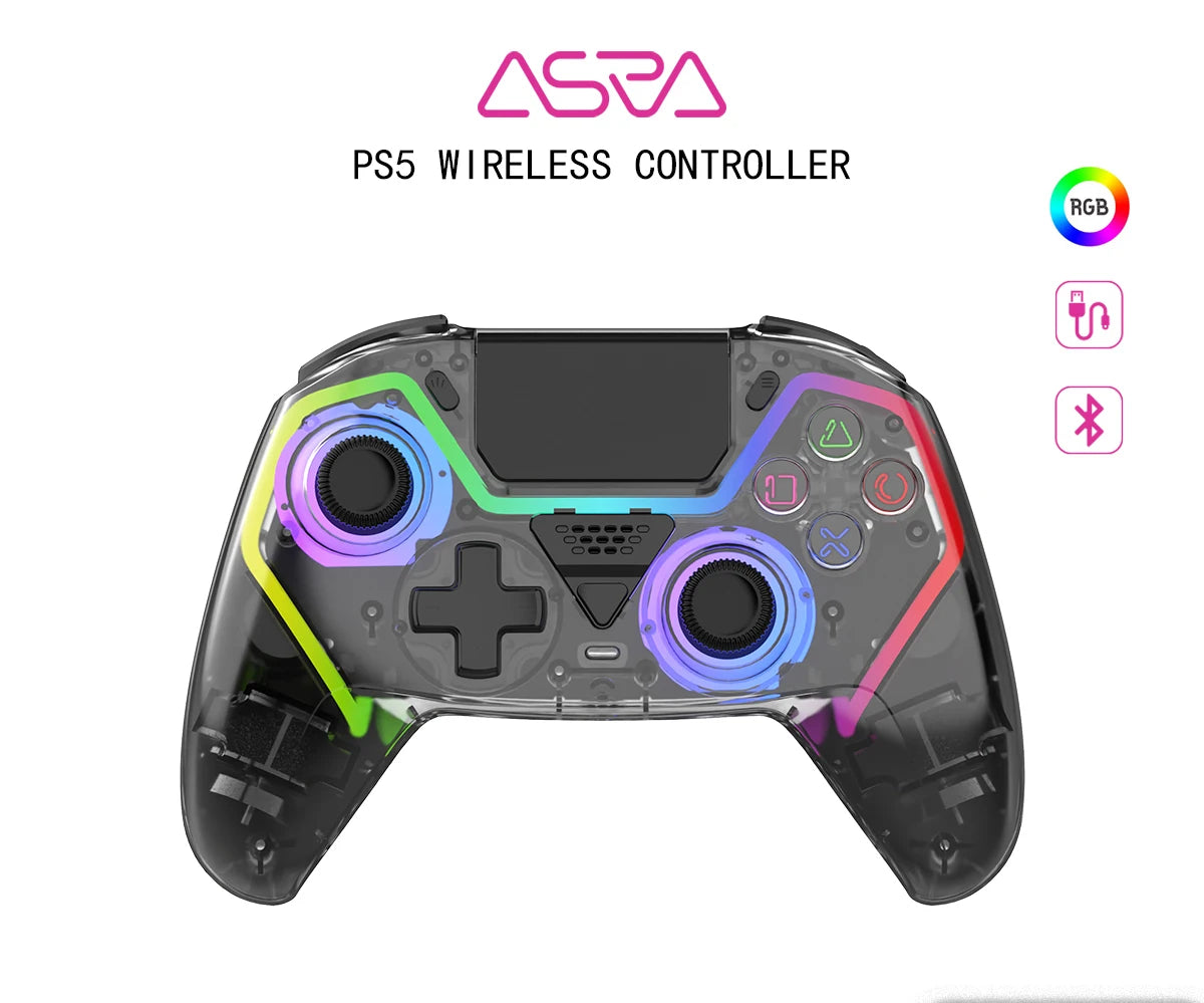 Transparent Wireless Controller HG-04D for PS5/PC/iOS/Android/Steam with BT 5.3,Macro Button,Touchpad,Hall Triggers & Joystick
