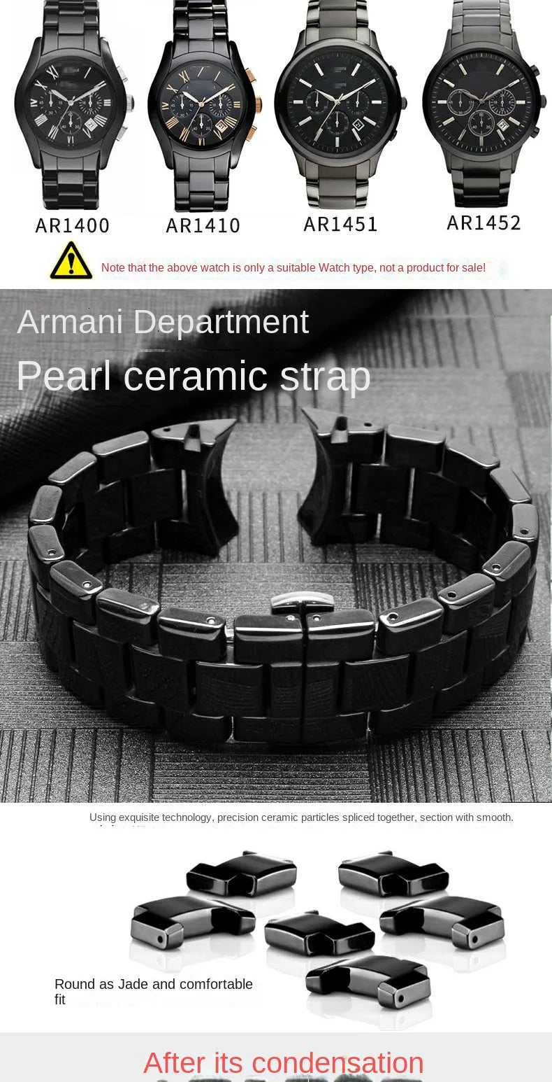 High quality Ceramic case watchband for Armani watch AR1451 AR1452 AR1400 AR1410 AR1421 AR1440 Men's black strap accessories