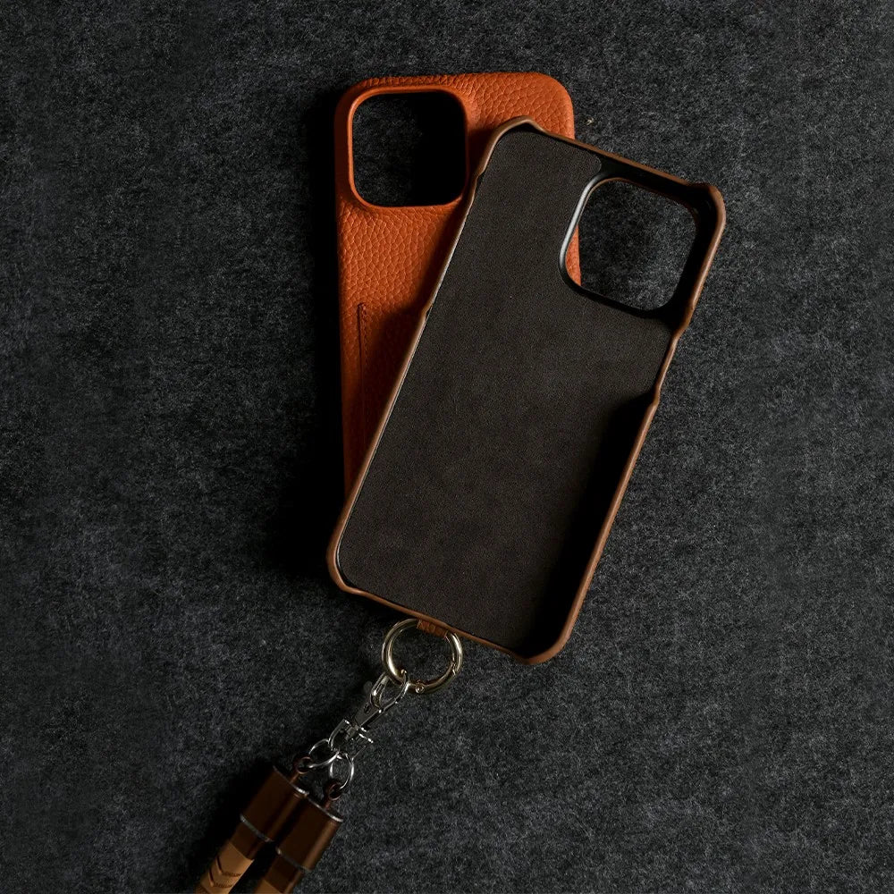 Multifunctional Charging Cable Lanyard Genuine Leather Case for IPhone 18 Pro Max 17Pro 16 15 14 13Pro Crossbody Strap Card Slot