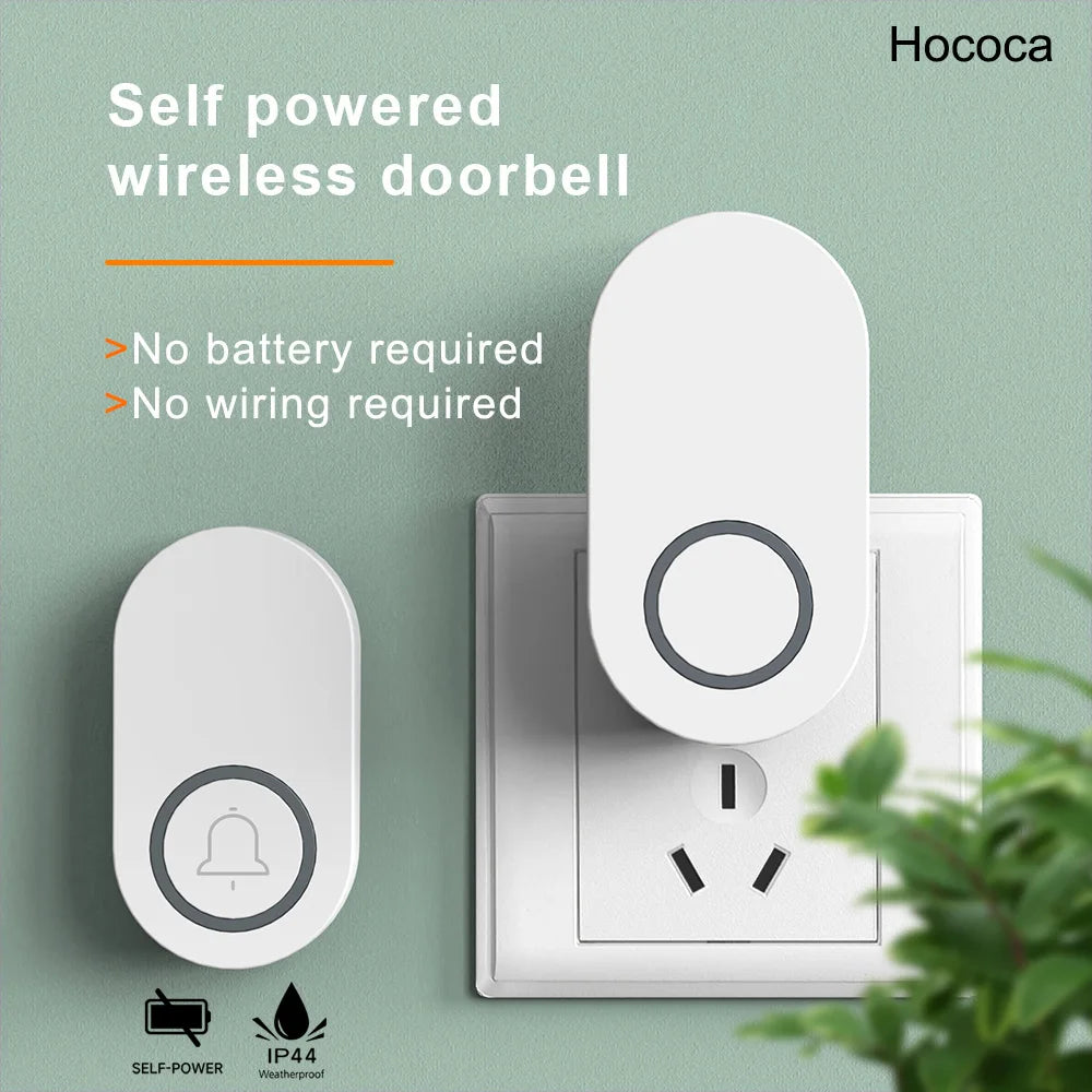 Newest Household High Volume Self Powered Wireless Doorbell US/EU/UK Plug Battery Free 60 Songs Waterproof Kinetic Door Bell