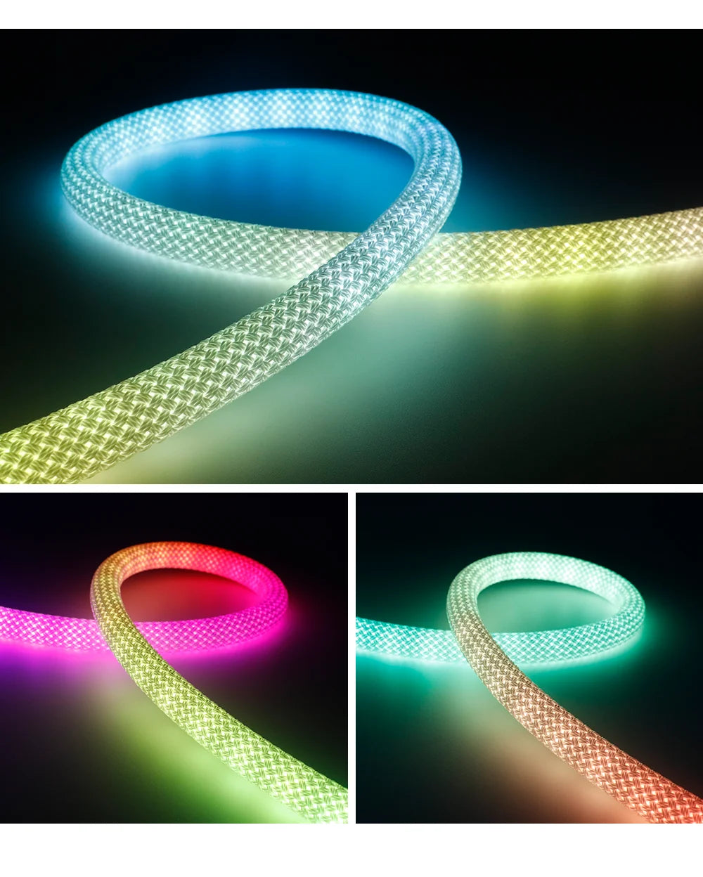 WS2812B WS2811 DC5V Round Reticulate Pattern Neon LED Strip 50Leds/m 360 Degree Smart RGBIC Flexible Silicone Light Tape IP67