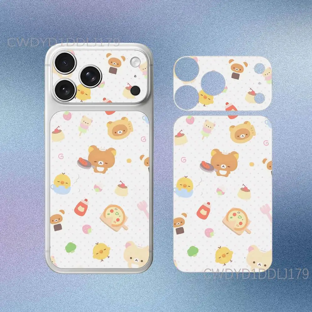 Cute R-Rilakkuma Bear For iPhone 17 Pro 17 Pro Max Full Body Back Cover Decal Skin 3D Colorful Rear Protective Sticker Film