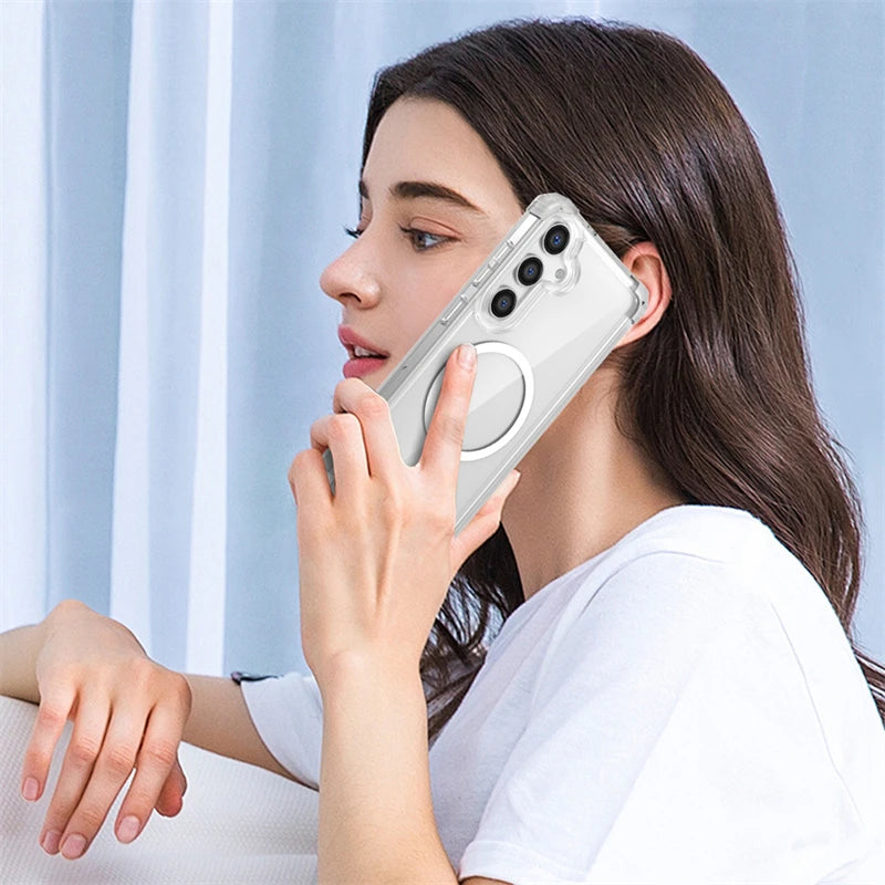 Shockproof Armor Transparent Case For Samsung Galaxy S26 S25 S24 S23 S22 Note 20 Ultra Plus FE S24FE S23FE Magsafe Charge Cover