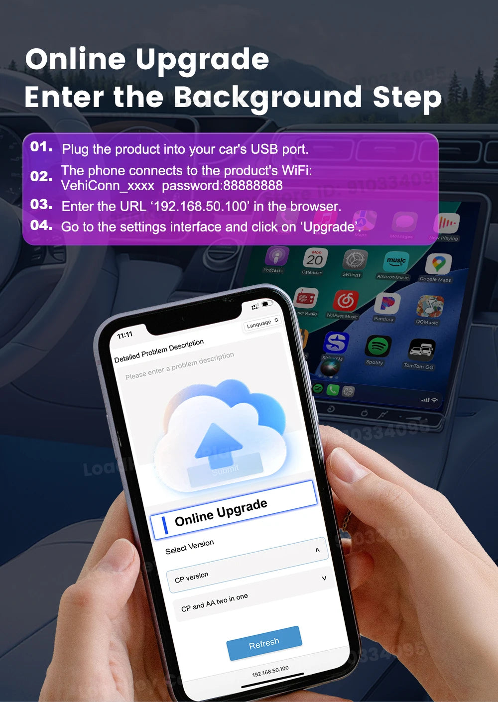 Carlinkit 5.0 2air Wireless CarPlay Android Auto Wireless Adapter 2in1 Plug and Play Auto Connection 5.8Ghz WiFi Bluetooth GPS