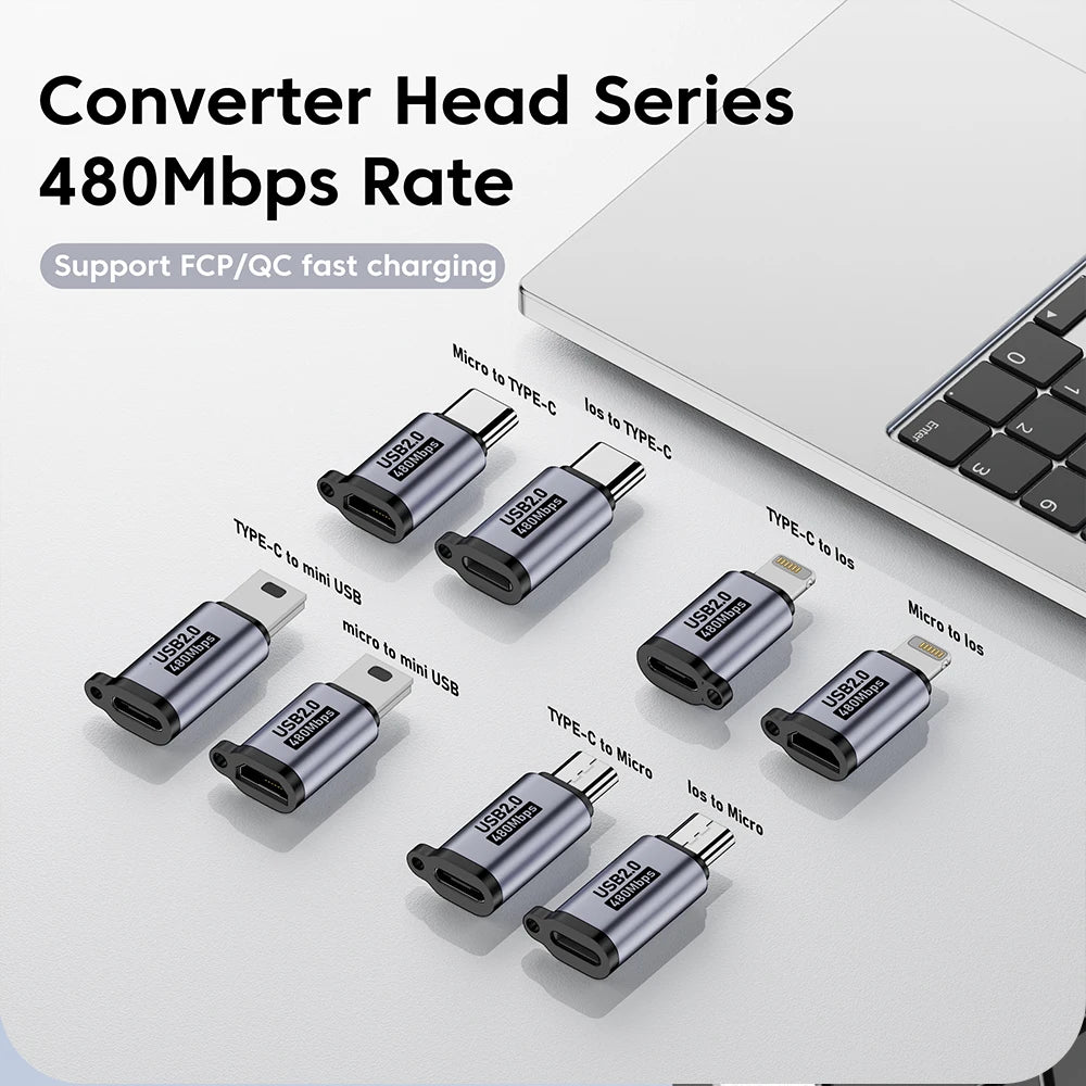 Micro USB To Type C Adapter Mini USB To USB C 480Mbps Fast Data Charging Connector USBC To Lightning Adapter For iphone Android