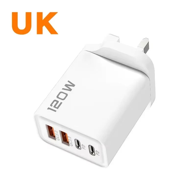 120W PD USB Charger Fast Charging Type C Mobile Phone Adapter For iPhone Samsung Quick Charge 3.0 EU Plug Wall Charger