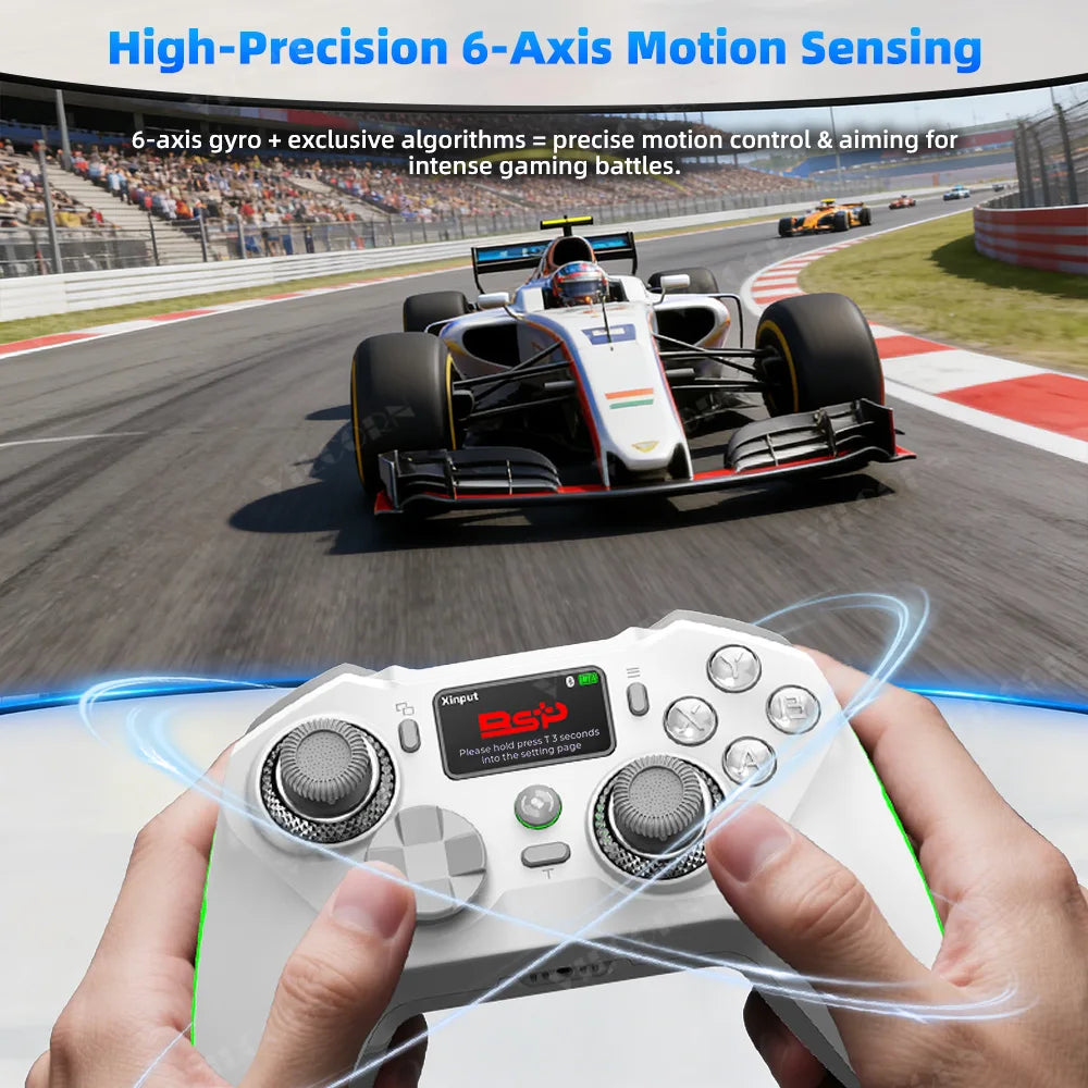 G8 Wireless Game Controller for PC Switch Android iOS Mobile Phone 4 Hall Operation-with TMR Hall Joystick, 30-90gf Adjustable Damping, Smart Screen, Turbo Macro RGB Light, 6-Axis Vibration Gamepad