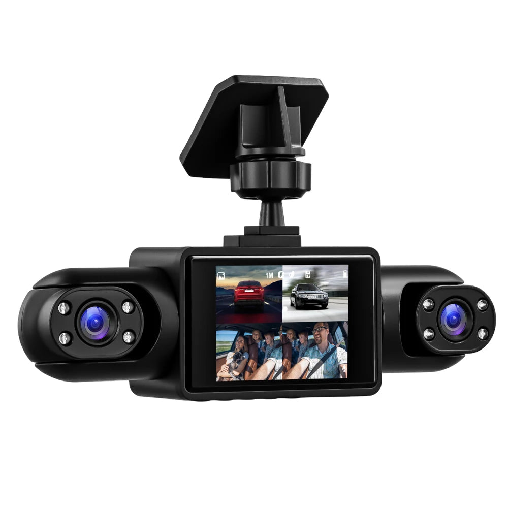 Podofo 2inch 1080P Car Dash Cam with Four High-Definition Cameras, Including 480P Left Interior, Right Interior, and Rear Cameras Loop Recording Add Hardwire Kit Car Accessories Black Box Driving Assistance Camera