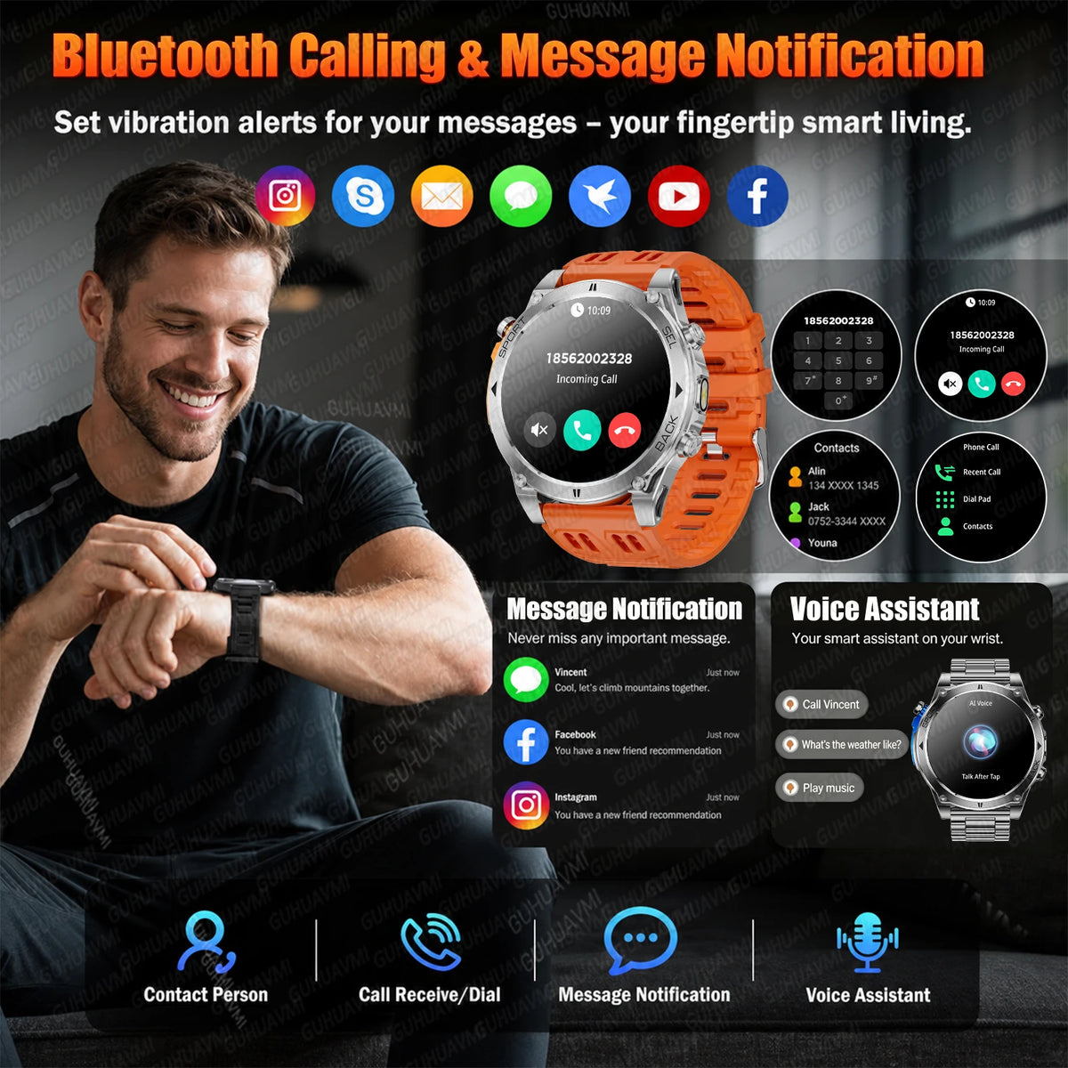 T-RX4 Ultra GPS Outdoors Military Smart Watch Men 1.7" AMOLED Compass 10ATM Waterproof 850mAh Battery Bluetooth Call Smartwatch