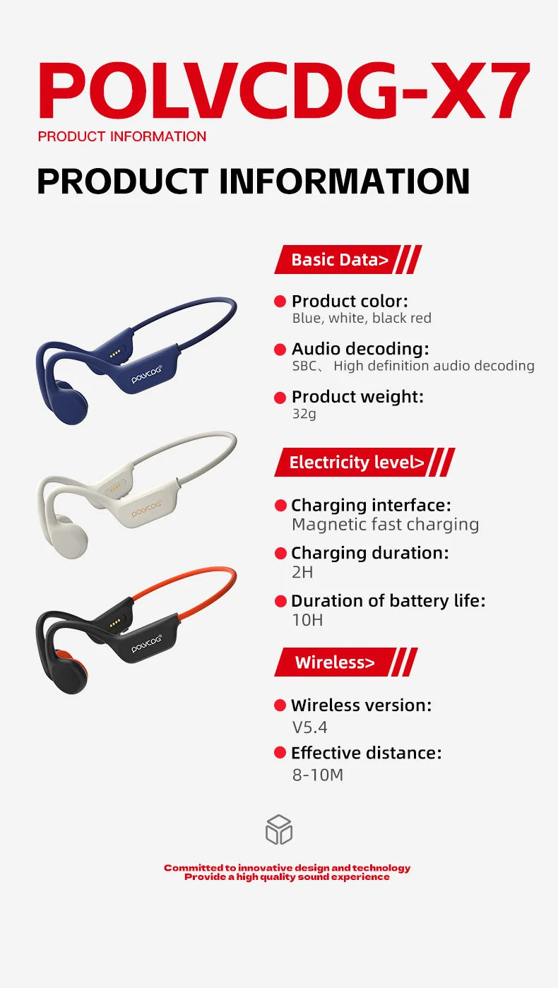 POLVCDG Bone Conduction Headset X7 IPX8 32GB Memory 5.3 Bluetooth Wireless Headset with Microphone Waterproof Swimming 2023new