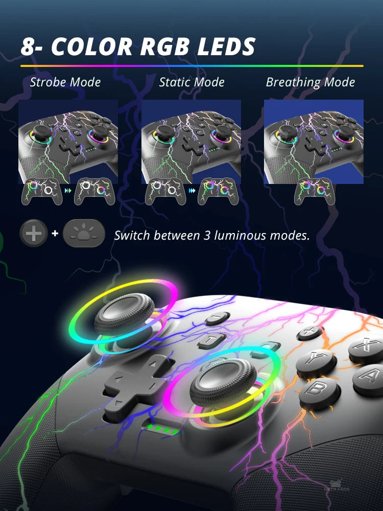 DATA FROG Wireless Controller For Switch OLED Console Pro Gamepad with Rechargeable Battery Programmable Turbo RGB Light