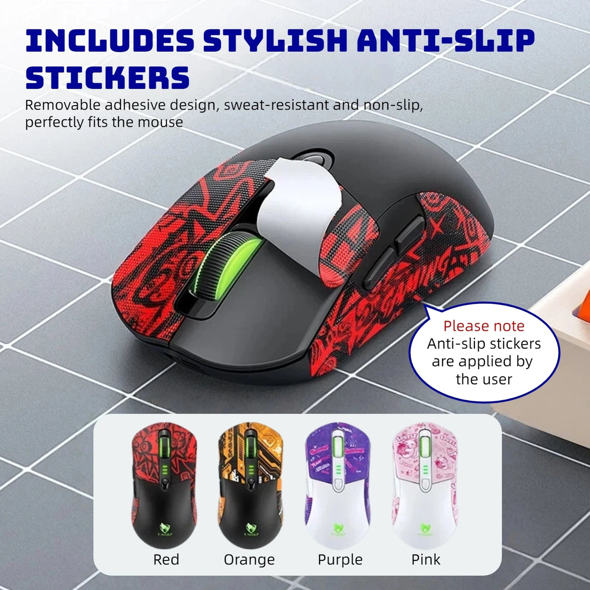 T-WOLF Tri Mode Gaming Mouse Wireless RGB Backlit 12800 DPI 2.4G Bluetooth Type-C Rechargeable Red Ergonomic 1000Hz