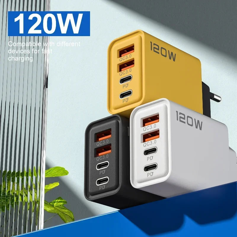 120W PD USB Charger Fast Charging Type C Mobile Phone Adapter For iPhone Samsung Quick Charge 3.0 EU Plug Wall Charger