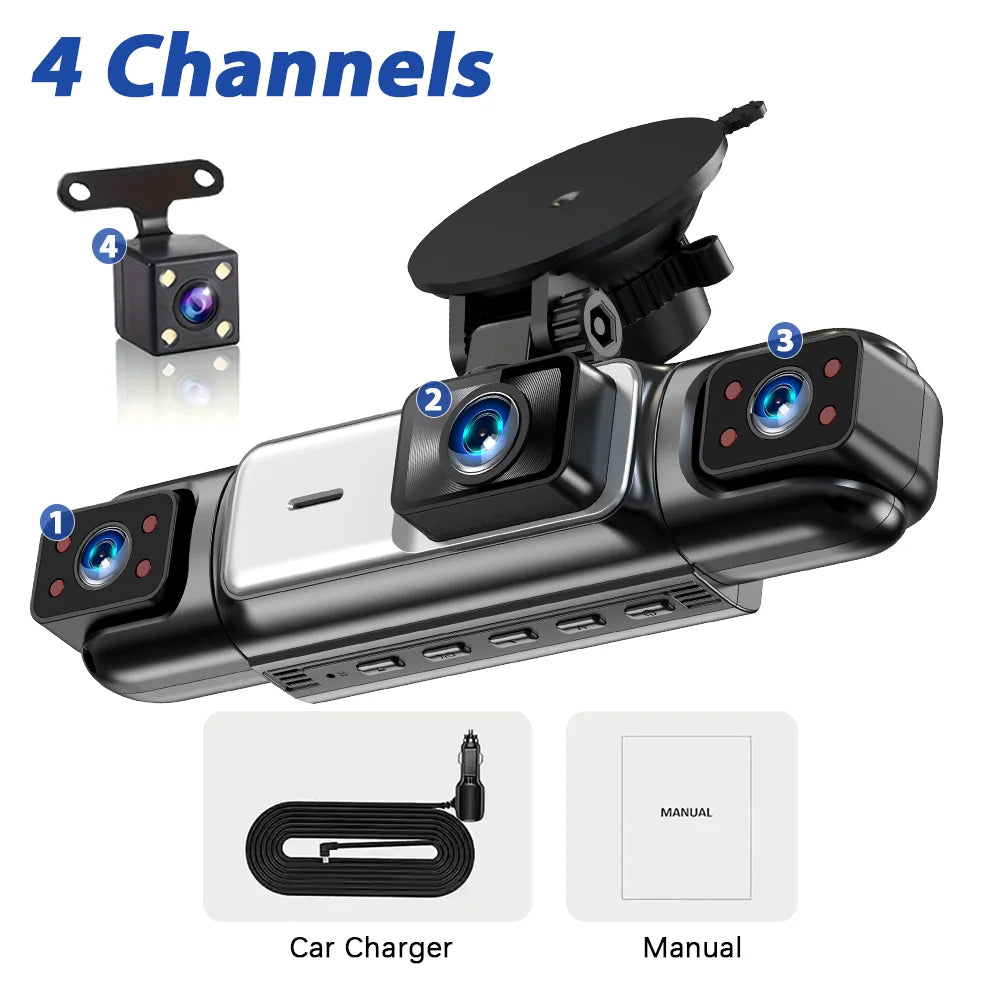 Dash Cam 4 Car Cameras Black Box Night Vision 24/7 Parking Reverse Parking Alert Video Recorder Loop Recording G-Sensor Car DVR