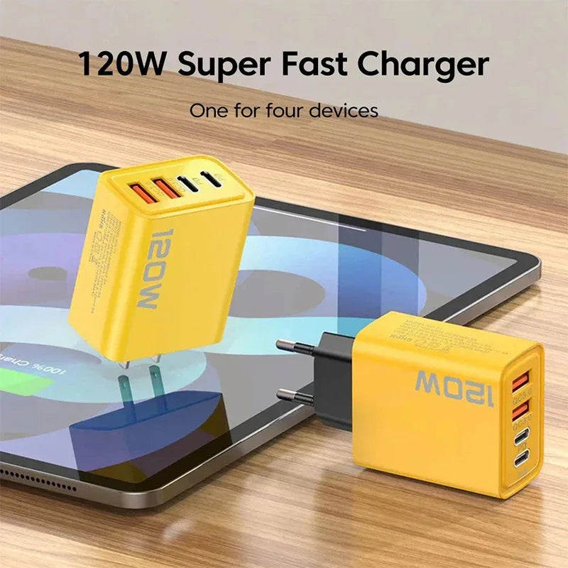 120W PD USB Charger Fast Charging Type C Mobile Phone Adapter For iPhone Samsung Quick Charge 3.0 EU Plug Wall Charger