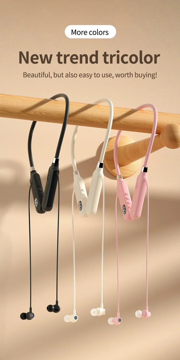 BT-12 Wireless Bluetooth Earphones Sports Headphones Card Insertion Digital Display Noise Cancelling Headset HiFi Music Earbuds