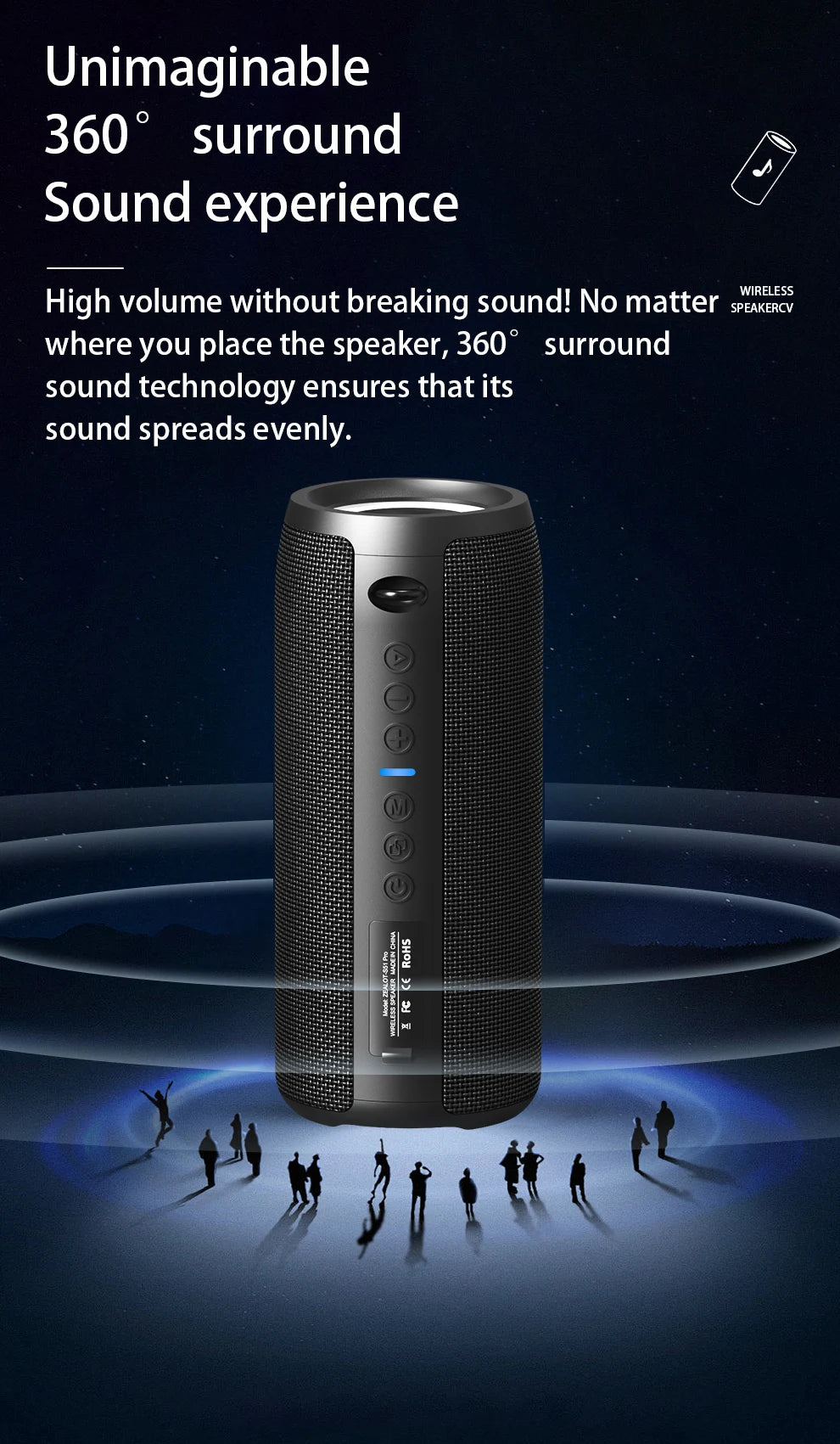 ZEALOT S51 Pro 40W Wireless Speakers, Outdoor Portable Subwoofer Speaker, 5200mAh Battery, 24 Hours Playtime Loud Stereo.