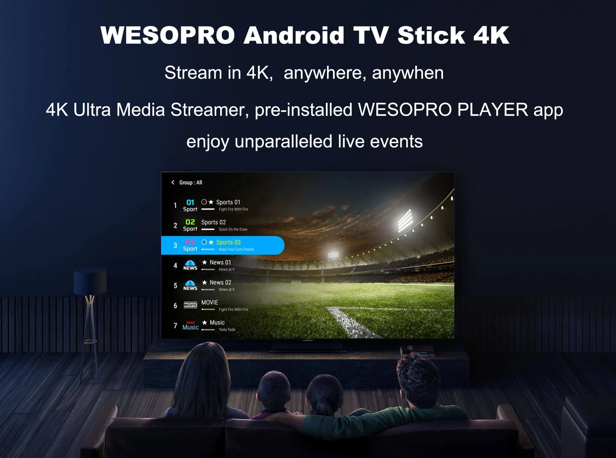 WESOPRO Android 14 TV Stick G2 Lite Smart IPTV Media Player 1GB RAM 8GB ROM Dual-band 2.4GHz/5.0GHz Wifi6 4K 30fps Fire Mi Stick