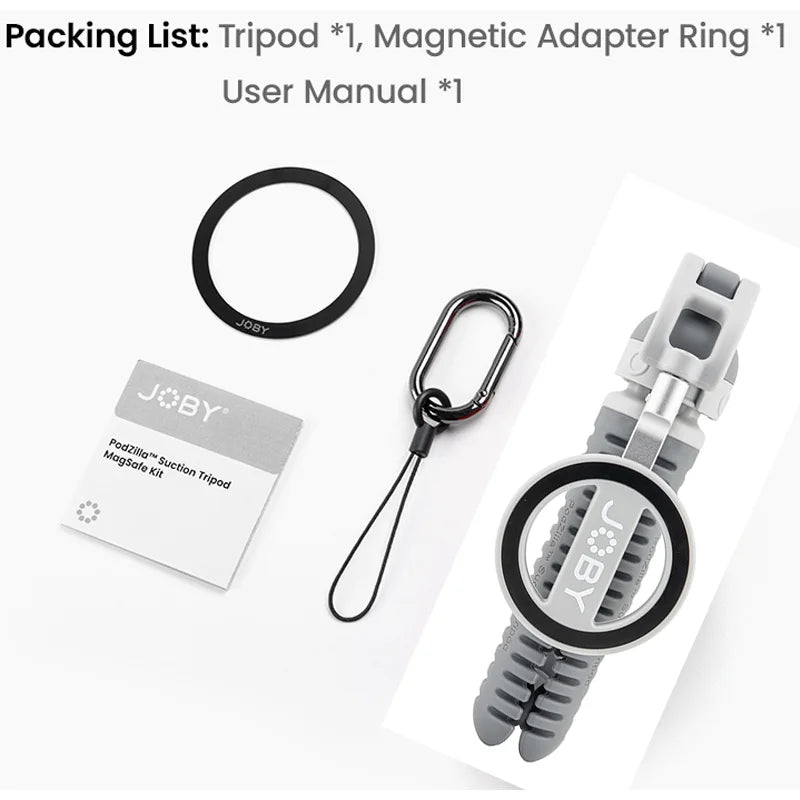 JOBY PZ01 PodZillaᵀᴹ Magnetic Octopus Suction Tripod with 360° Adjustable Flexible Tripod for Iphone 17 16 15 Android Car Vlog