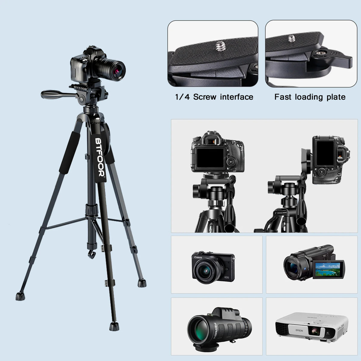55” 140CM Travel Digital Camera Tripod Professional Aluminum Tall Phone Stand With Quick Plates Mount Pan Head For DSLR SLR