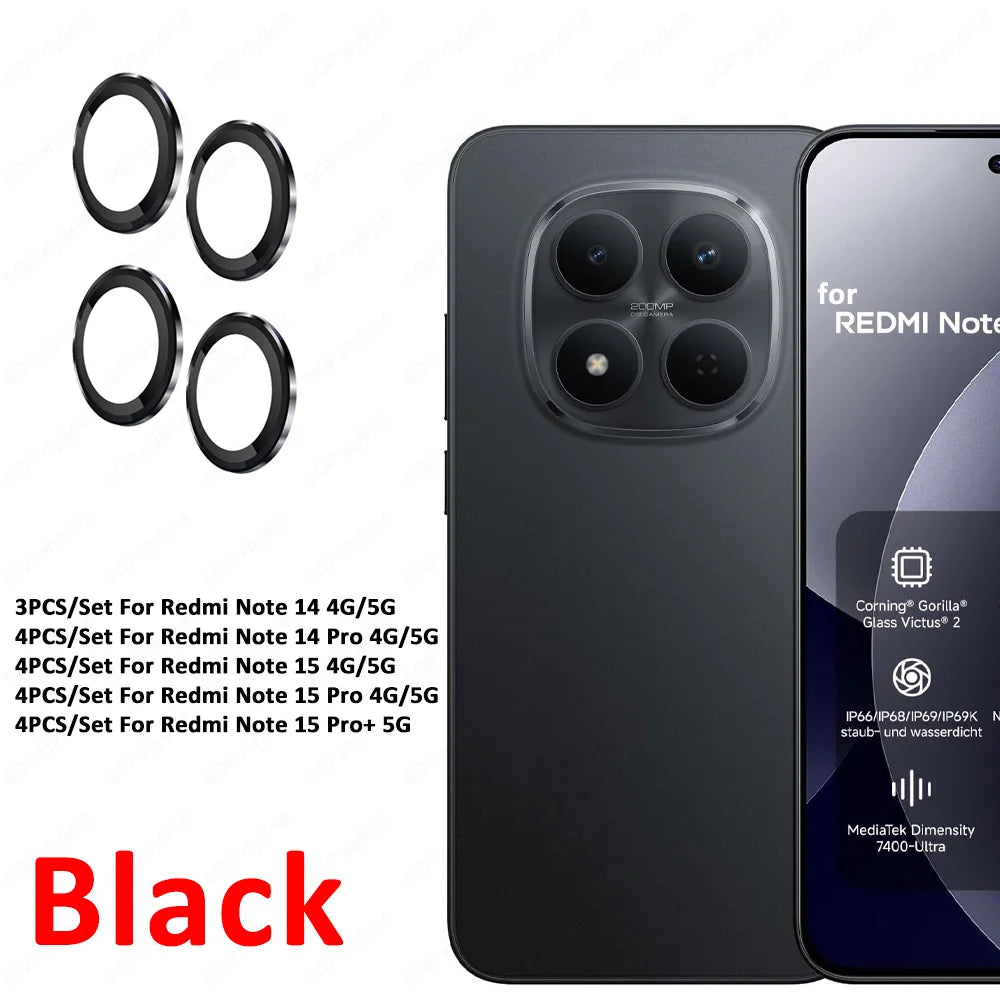 Alloy Camera Glass Case For Xiaomi Redmi Note 15Pro 15 17 Pro Max 5G 3D Metal Ring Lens Protector Note15 Pro+ 14Pro Plus 14 4G