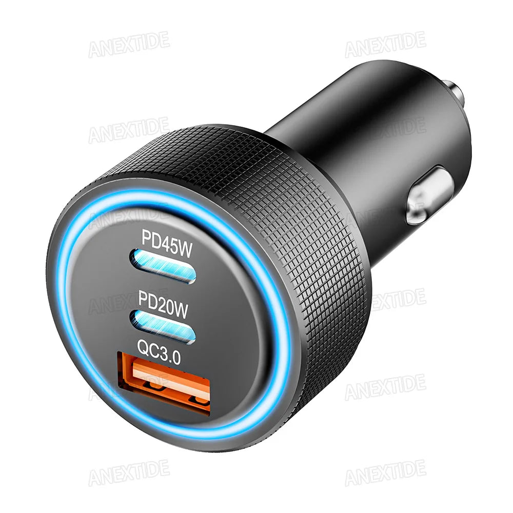 USB C Car Charger, 3-Port 67W Dual USB-C & USB-A Car Power Adapter PD/QC Fast Charging Cigarette Lighter for iPhone 16/15/14/13