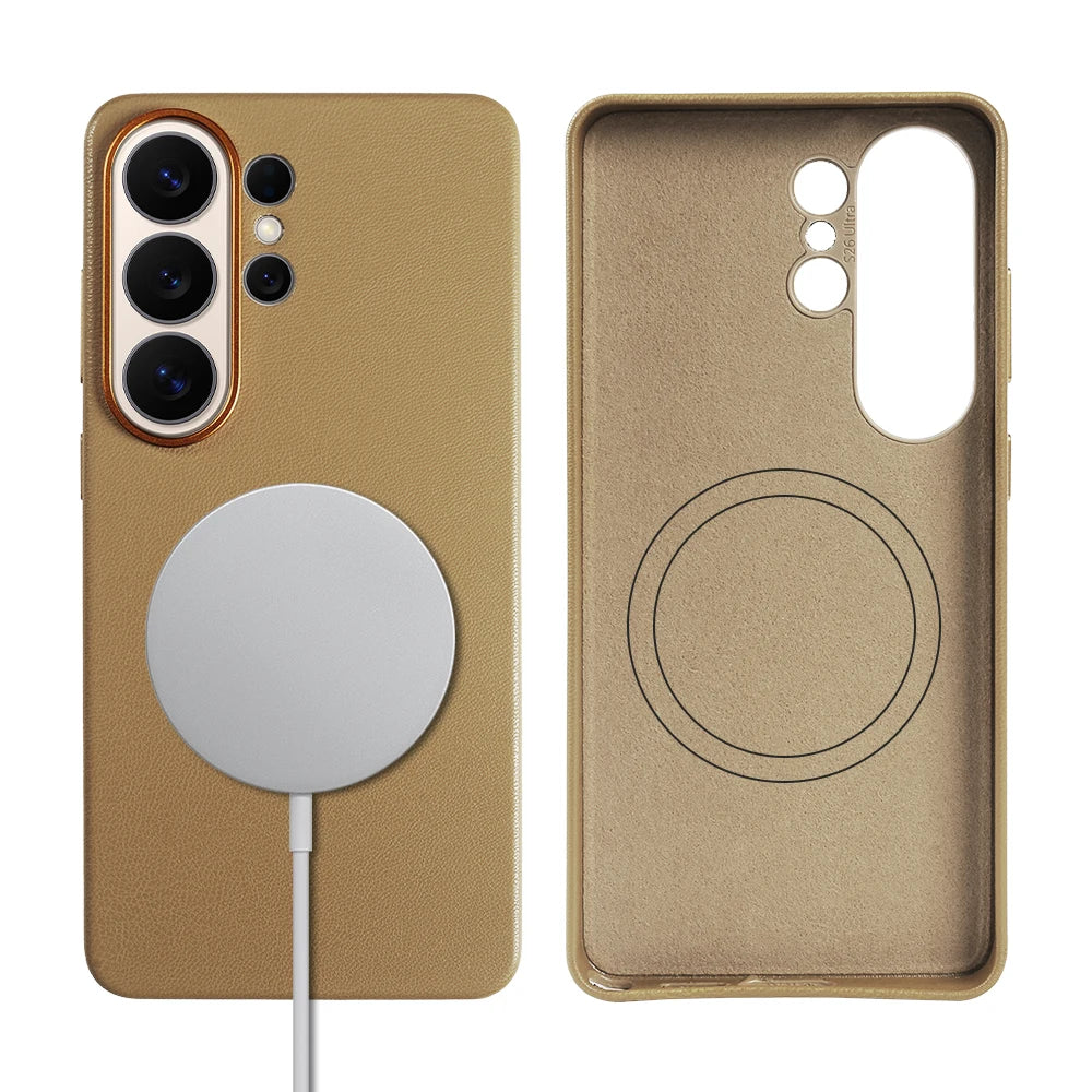 For Magsafe Premium Leather Case for Samsung Galaxy S26 Ultra S26Ultra S26Plus S25 Plus S25Ultra Phone Case Cover Magnetic Coque