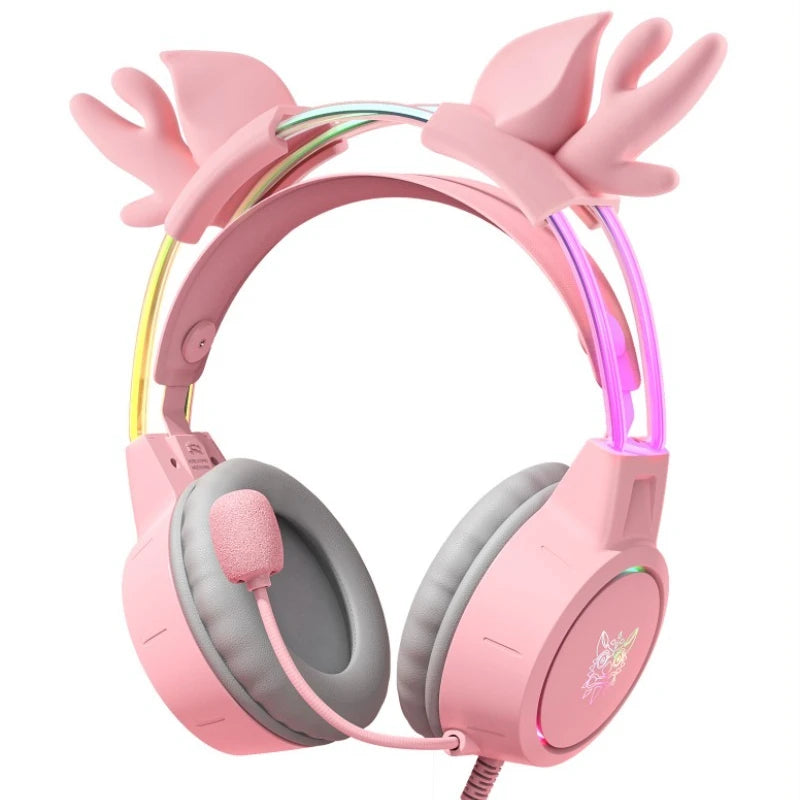 ONIKUMA X15 Pro Pink Cat Ear Gaming Headset Wired RGB Headphones 50MM Driver 3.5MM Stereo Sound Flexible Mic for PC PS4 PS5 Xbox