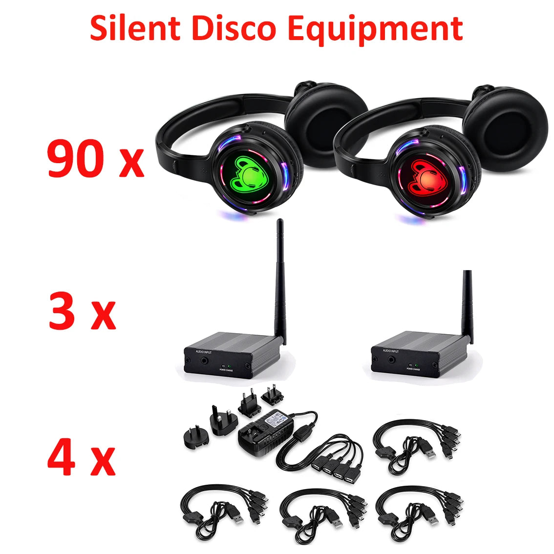 Best Silent Disco Headset Party System LED Flashing Headphones with 3-CH 500M Transmitter- RF Wireless For iPod MP3 DJ Music