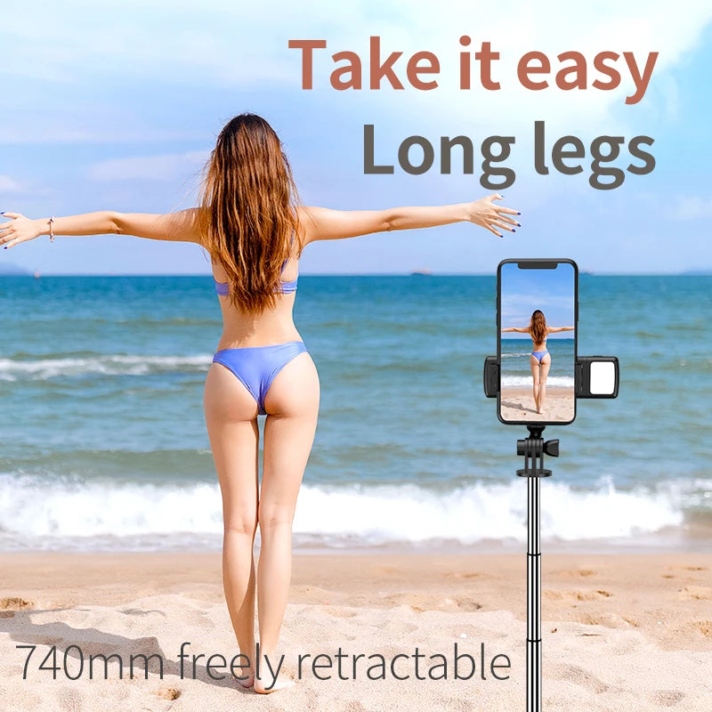 Portable Bluetooth Selfie Stick Retractable Multifunctional Phone Holder Tripod With Selfie Light Wireless Remote Shutter Stand