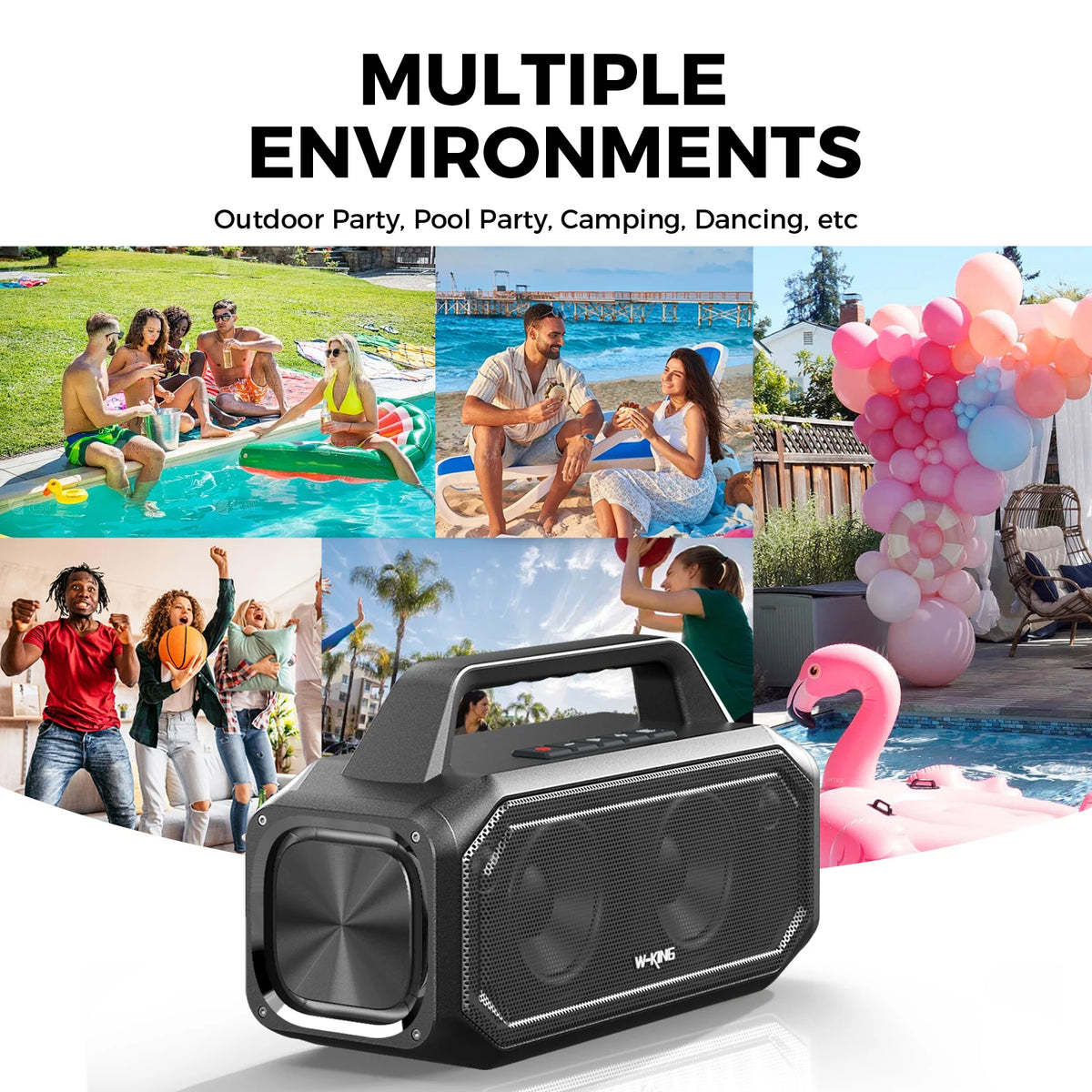 W-KING BT261-2 Bluetooth Wireless, 80W Portable Outdoor Speakers Loud with Bass Boost, Stereo Pairing, Reverse Charging, IPX6 Waterproof