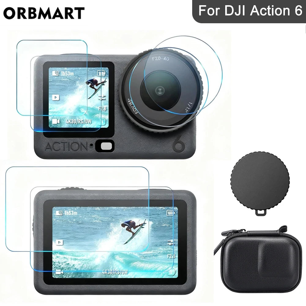 Screen Protector for DJI Osmo Action 6 Tempered Glass Film Lens Cap Cover Carry Bag Protective Case for DJI Action 6 Accessories