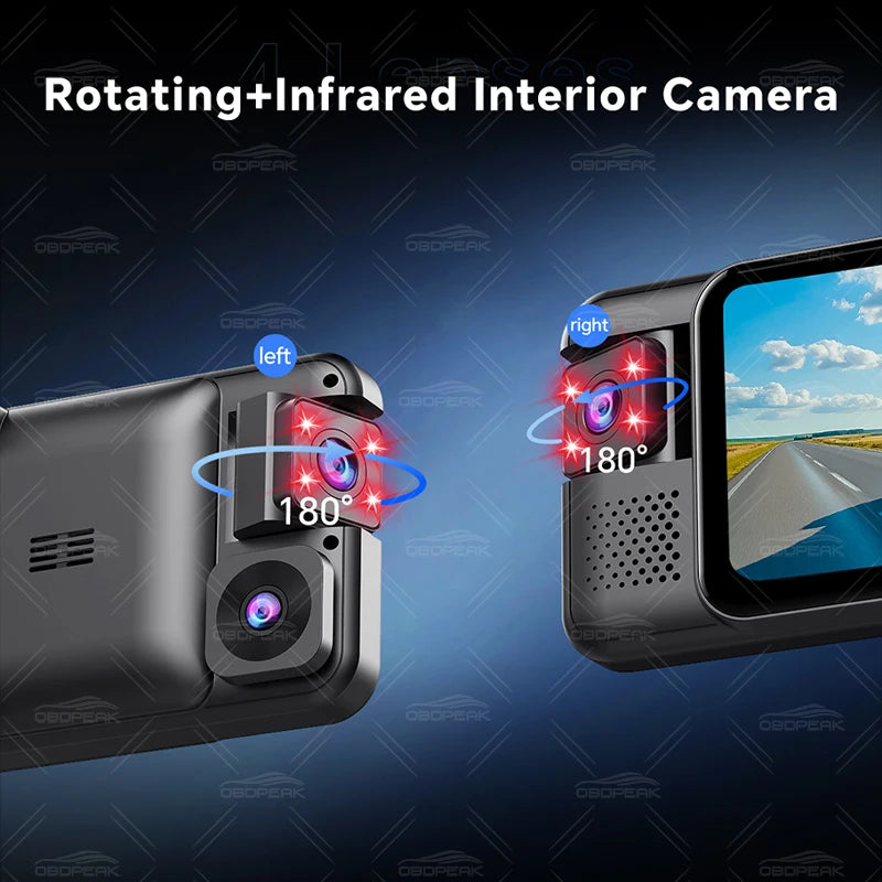 D75 Rearview Mirror FHD 1080P Dash Cam 4CH 360° Record Car Dvr Infrared 5G WIFI APP Video Recorder GPS Track Super Night Vision