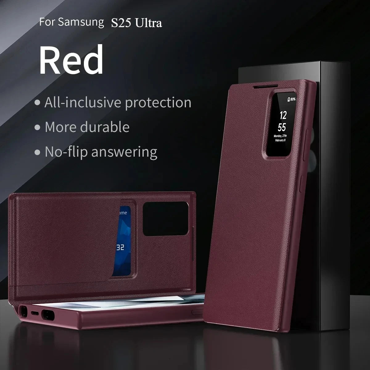 Original Business S-view Leather Flip Case For Samsung S25 S24 S23 S22 Plus Ultra LED Display Windows Card Pockets Protect Cover