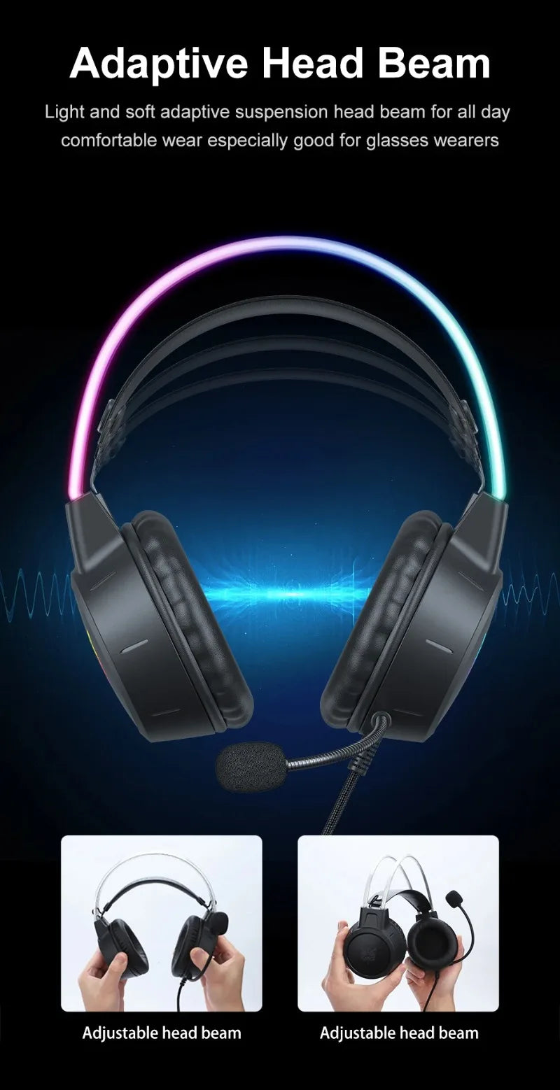 ONIKUMA X15 Pro Pink Cat Ear Gaming Headset Wired RGB Headphones 50MM Driver 3.5MM Stereo Sound Flexible Mic for PC PS4 PS5 Xbox