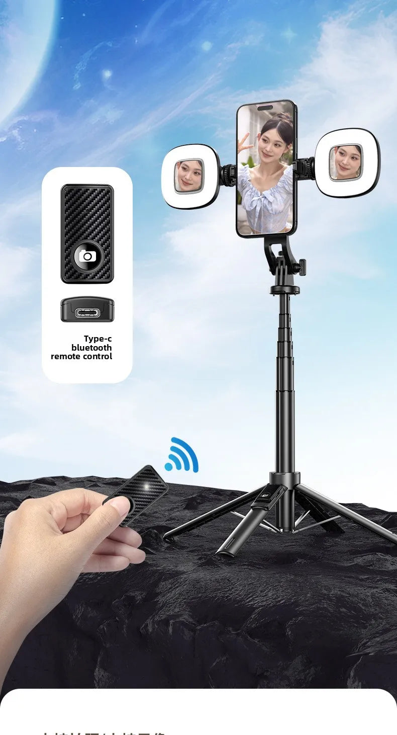P135 Magnetic Bluetooth Selfie Stick Tripod, Universal Phone Floor Stand with 4-Leg Stable Base, Wireless Remote Photo Shooting,