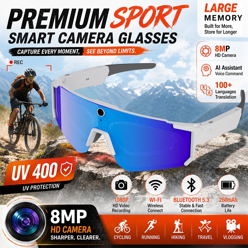 2026 New Smart Cycling Glasses 3200W Photo Pixel AI Intelligent Identification IP54 Waterproof Bluetooth 5.3 Smart Glasses