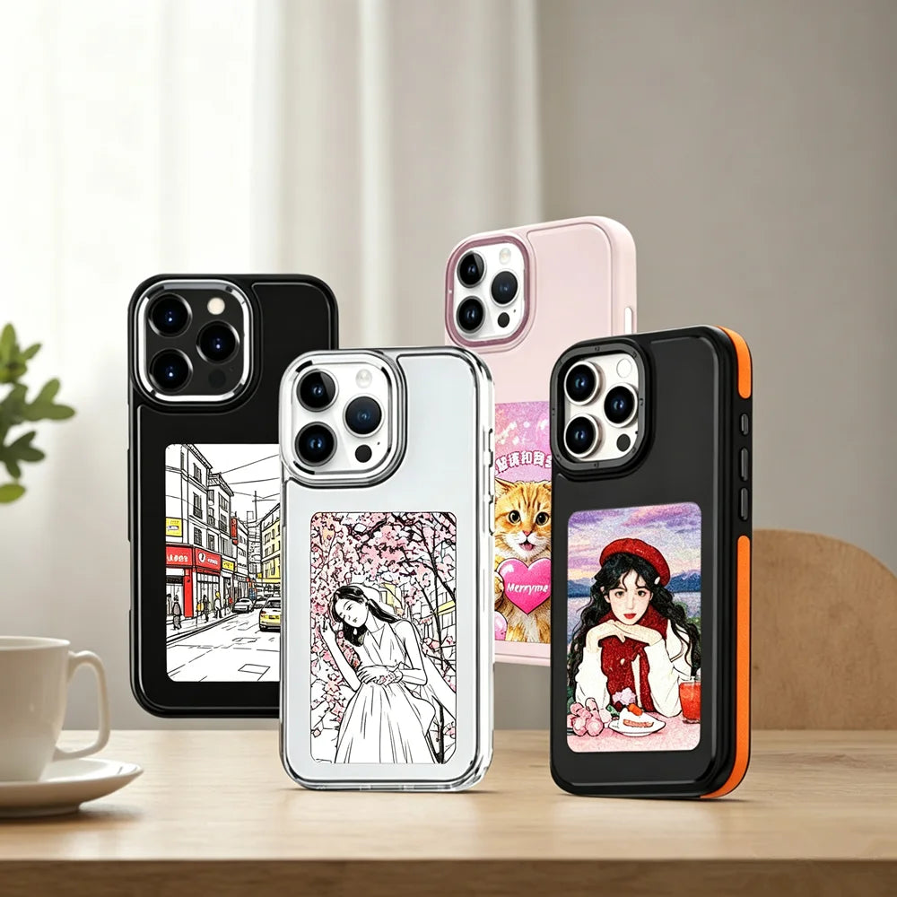 NFC Smart Phone Case DIY Screen 4 Colors Display for Apple Phone Iphone 15/14/13 Pro Max 3.7 Inch Wireless Image Transmission